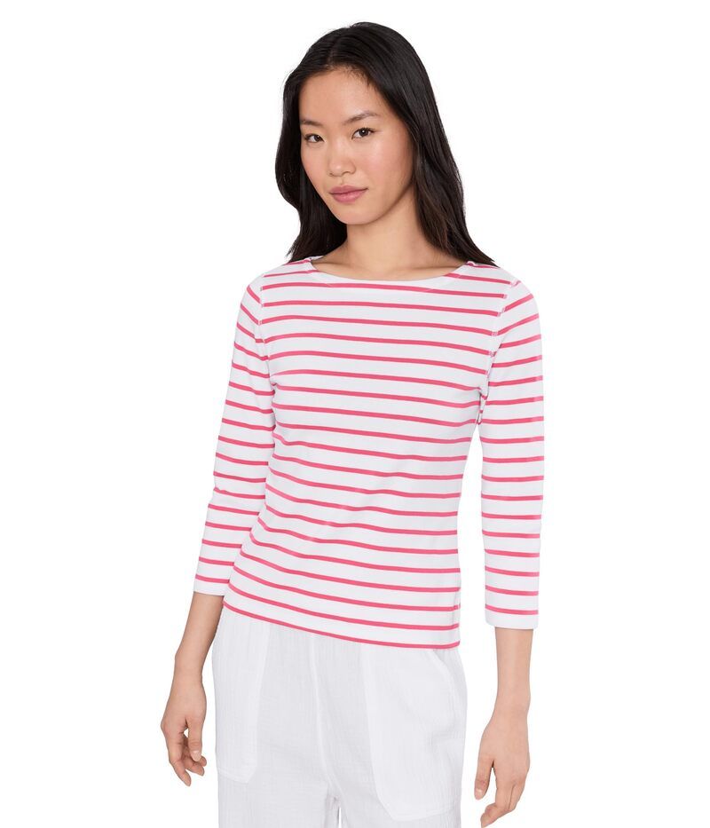 リラピー レディース トップス シャツ Lilla P Rib Stripe 34 Boatneck Geranium Stripe ストライプ
