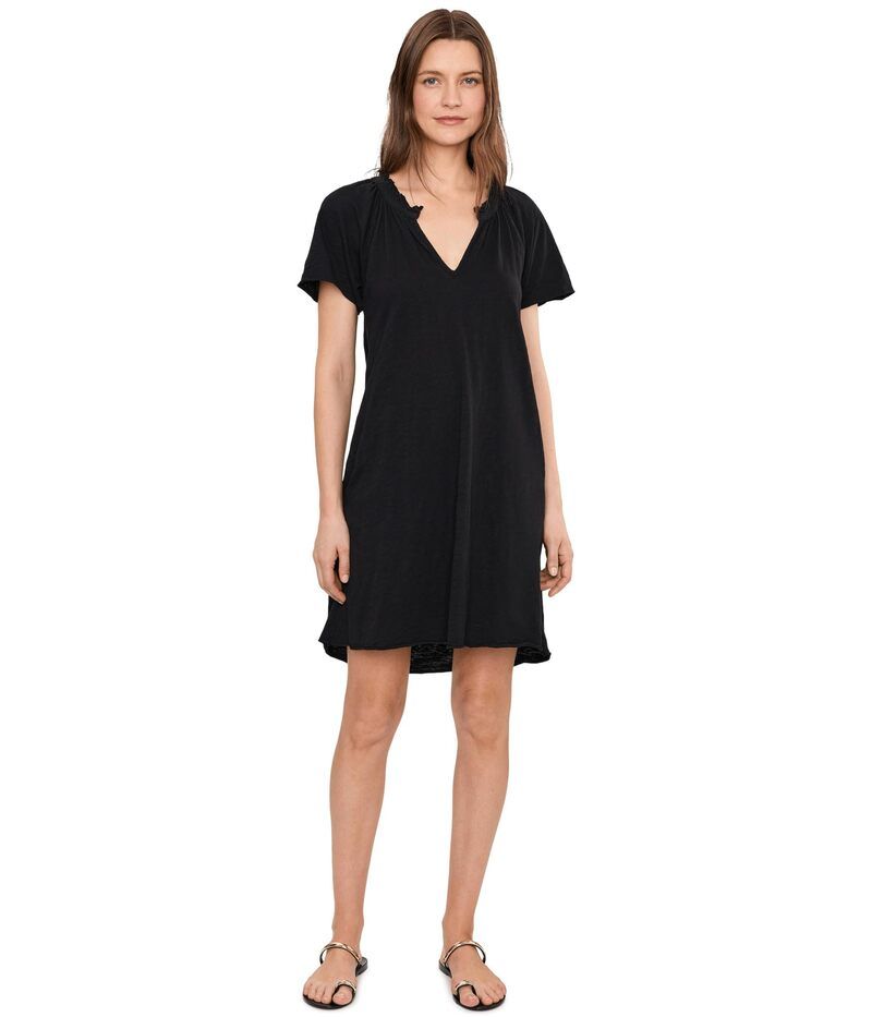 モッドドック レディース トップス ワンピース Mododoc Short Sleeve Shirred SplitNeck Dress Black ブラック