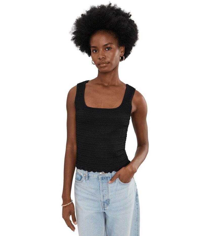 メイドウェル レディース トップス シャツ シャーリング Madewell Scoop Neck Smocked Tank Jet Black ブラック