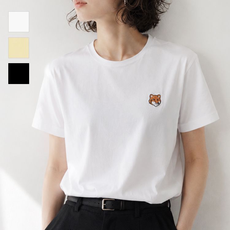 新品未使用 メゾンキツネ Tシャツ レディース 半袖 ブランド おしゃれ 刺繍 ワンポイント フォックスヘッド レギュラー MAISON KITSUNE PW00113KJ7026 2026SS