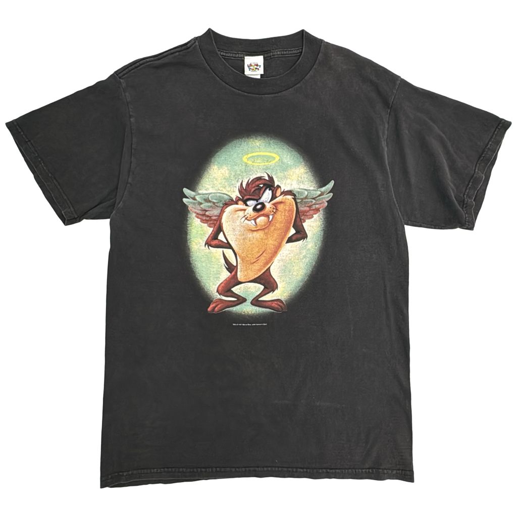 90年代 LOONEY TUNES ルーニー・テューンズ タズマニアン・デビル 半袖Tシャツ キャラクター ブラック(メンズ L)中古 古着 Y1913