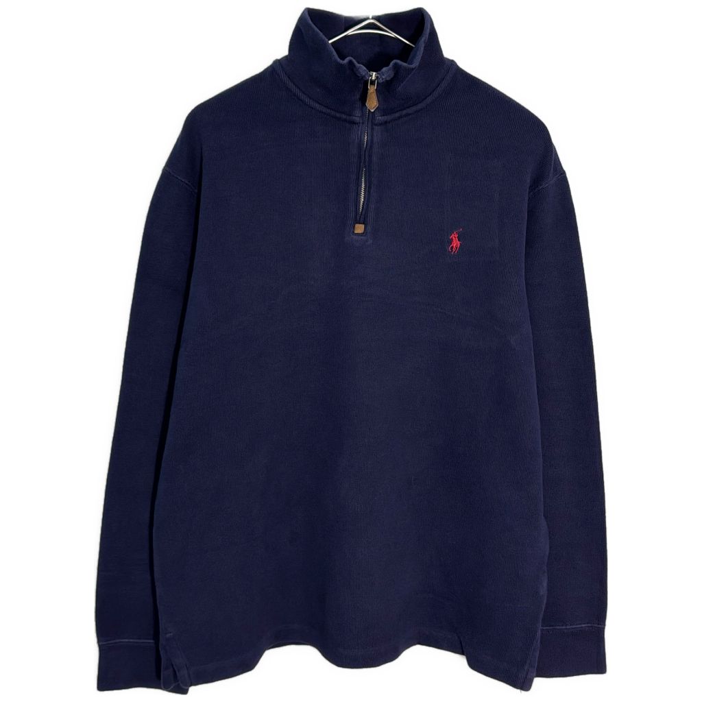 Polo by Ralph Lauren ポロ ラルフローレン ハーフジップ コットンセーター ネイビー(メンズ M)中古 古着 Y1928