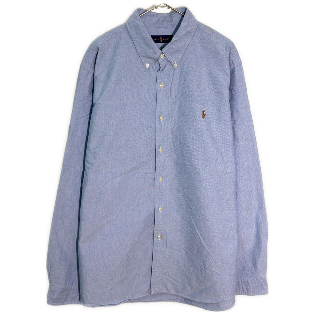 RALPH LAUREN ラルフローレン ボタンダウンシャツ 大きいサイズ ブルー(メンズ XXL)中古 古着 Y1941