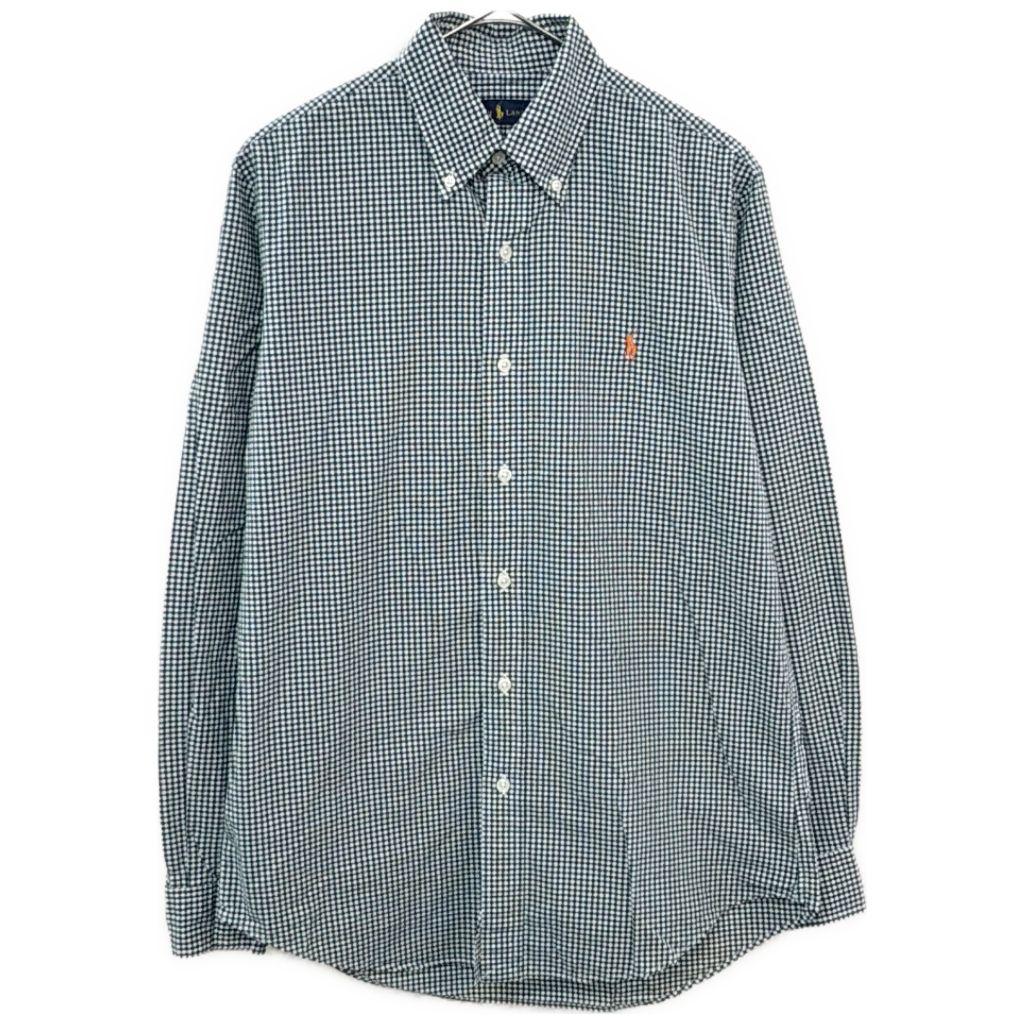 RALPH LAUREN ラルフローレン ボタンダウンシャツ チェック グリーン(メンズ S)中古 古着 Y1965
