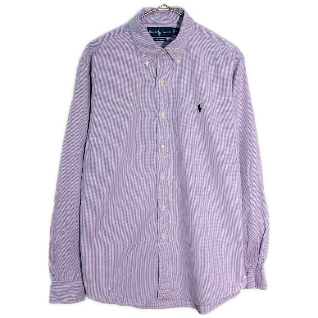 RALPH LAUREN ラルフローレン ボタンダウン 長袖シャツ チェック パープル(メンズ M)中古 古着 Y1969