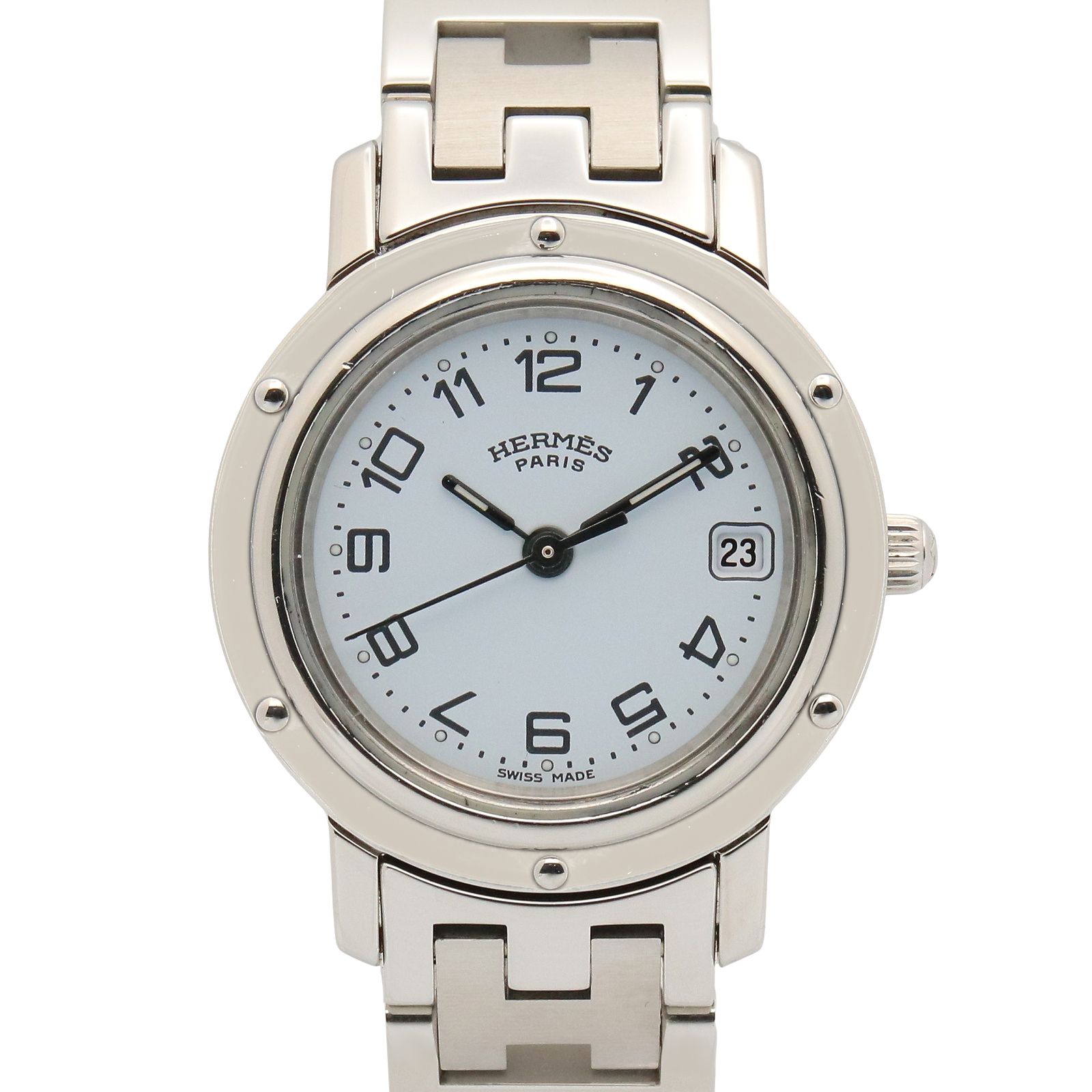 エルメス HERMES 腕時計 クリッパー CL4.210 ホワイト ステンレススチール クリッパー レディース Used A
