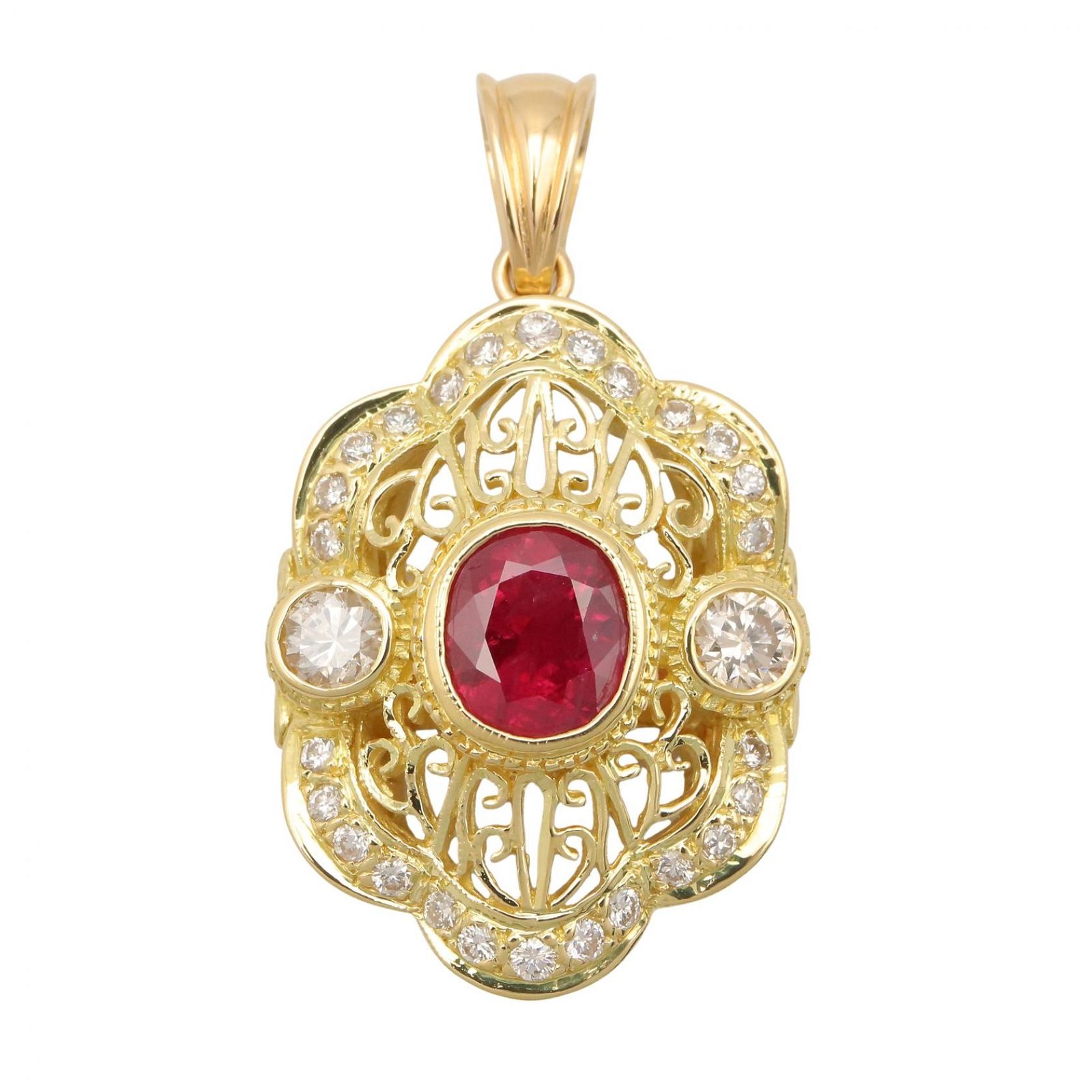 ジュエリー JEWELRY ペンダントトップ ルビー ダイヤ トップ ルビー 9.7g K18(イエローゴールド) ダイヤモンド ルビートップ レディース Used A