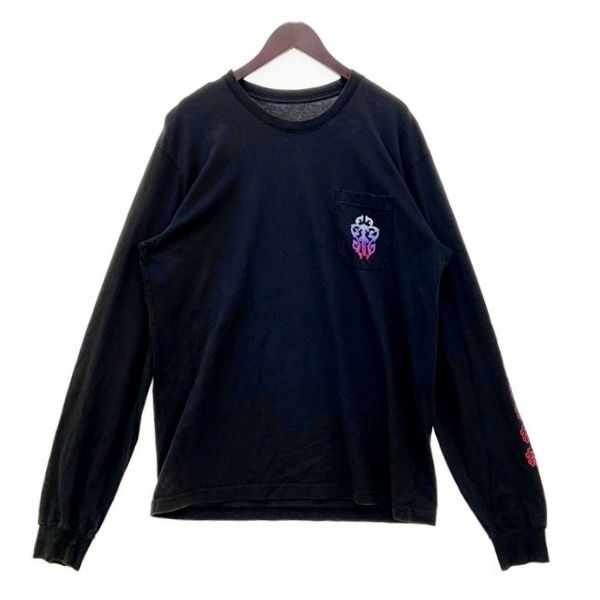Chrome hearts クロムハーツ グラデーションダガー ポケット ロングスリーブ Tシャツ メンズ XLサイズ ブラック トップス DM19133■