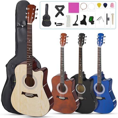 【新品】Moon River アコースティックギター 38インチ 17点セット 初心者入門用 持ち運び便利 ギターストラップ、ソフトギターバッグ、マニュアル(日本語)付き 学生 大人通用(ナチュラル) 0efa59b0