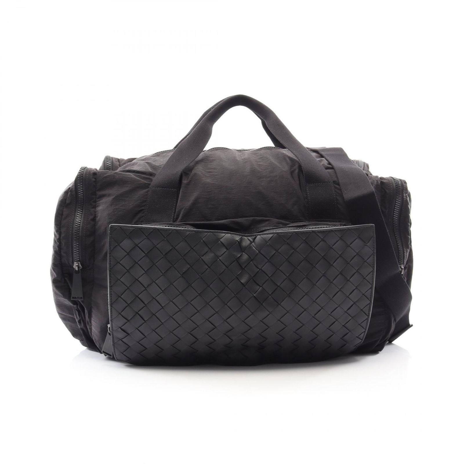 ボッテガヴェネタ BOTTEGA VENETA ボストンバッグ イントレチャート 2WAY 609918 ブラック ナイロン レザー イントレチャート ボストンバッグ ユニセックス Used A
