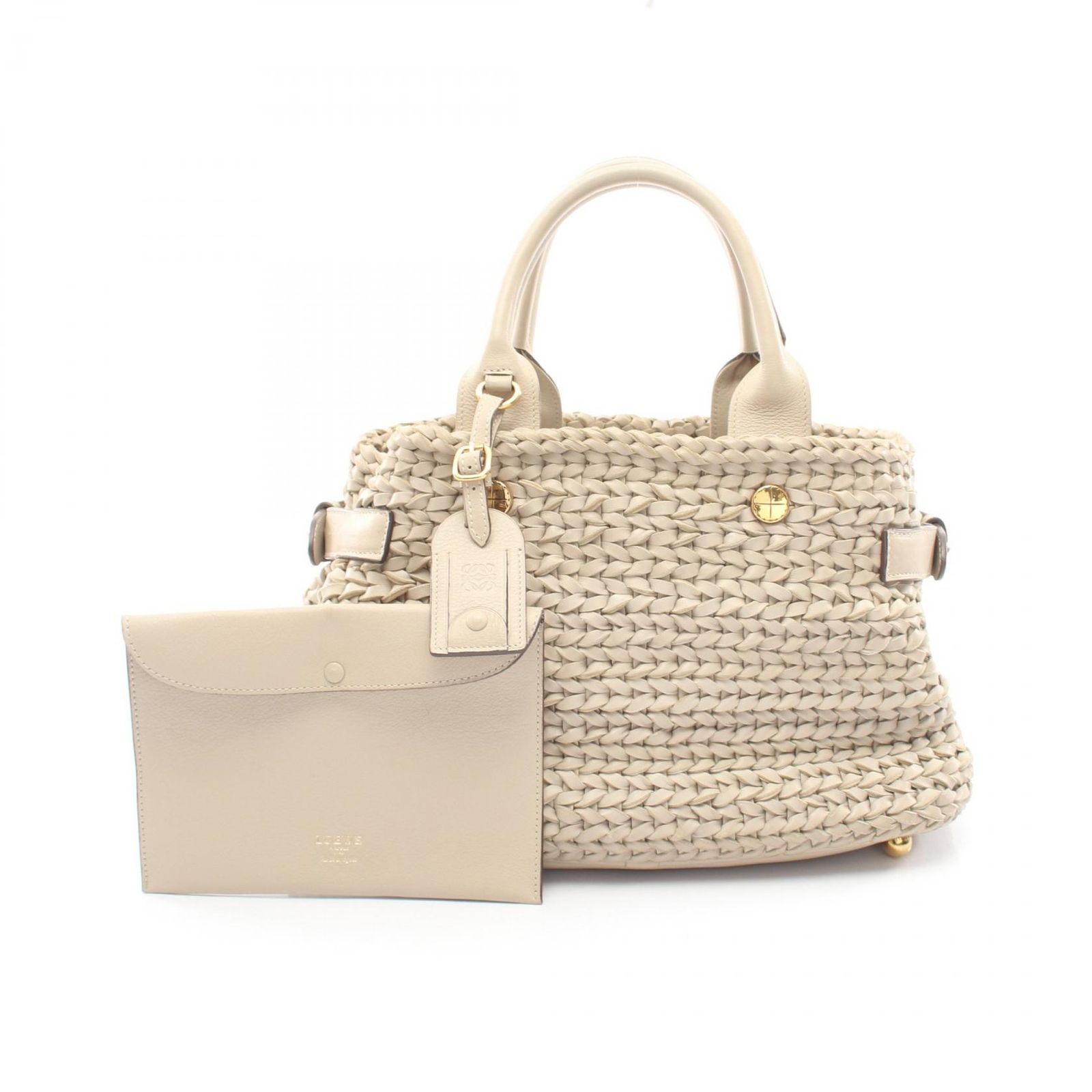 ロエベ LOEWE ハンドバッグ 編み込み グレージュ レザー ハンドバッグ レディース Used B