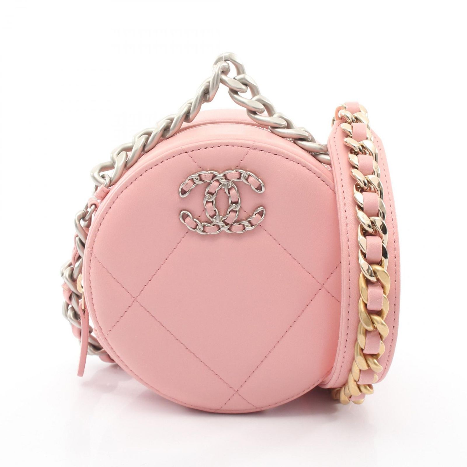 シャネル CHANEL ショルダーバッグ シャネル19 マトラッセ ラウンド ミニ 2WAY AP0945 ライトピンク ラムスキン（羊革） CHANEL19 マトラッセ ラウンド ミニ チェーンショルダー