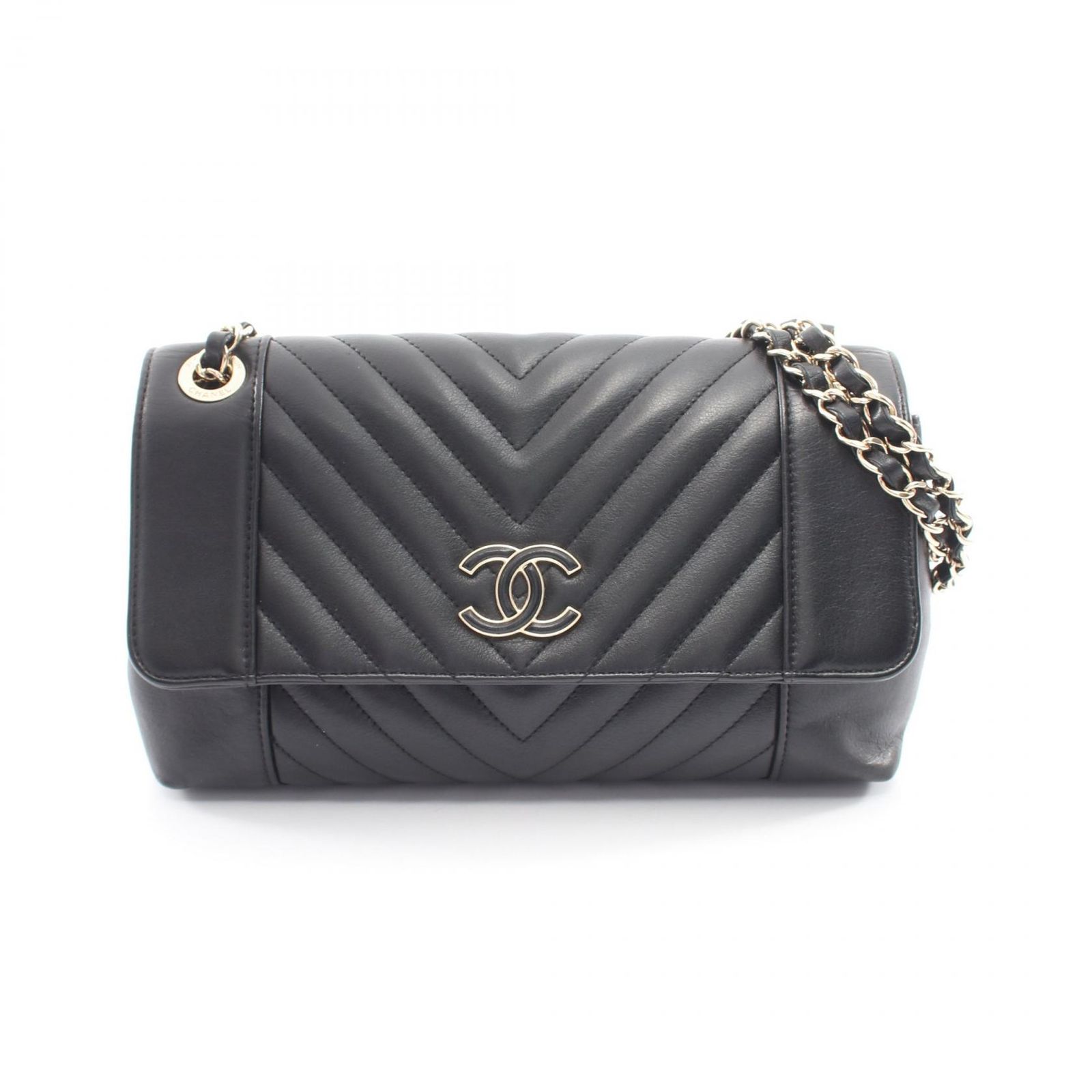 シャネル CHANEL ショルダーバッグ シェブロン Vステッチ ブラック ラムスキン（羊革） Vステッチ チェーンショルダー レディース Used A 292,860円
