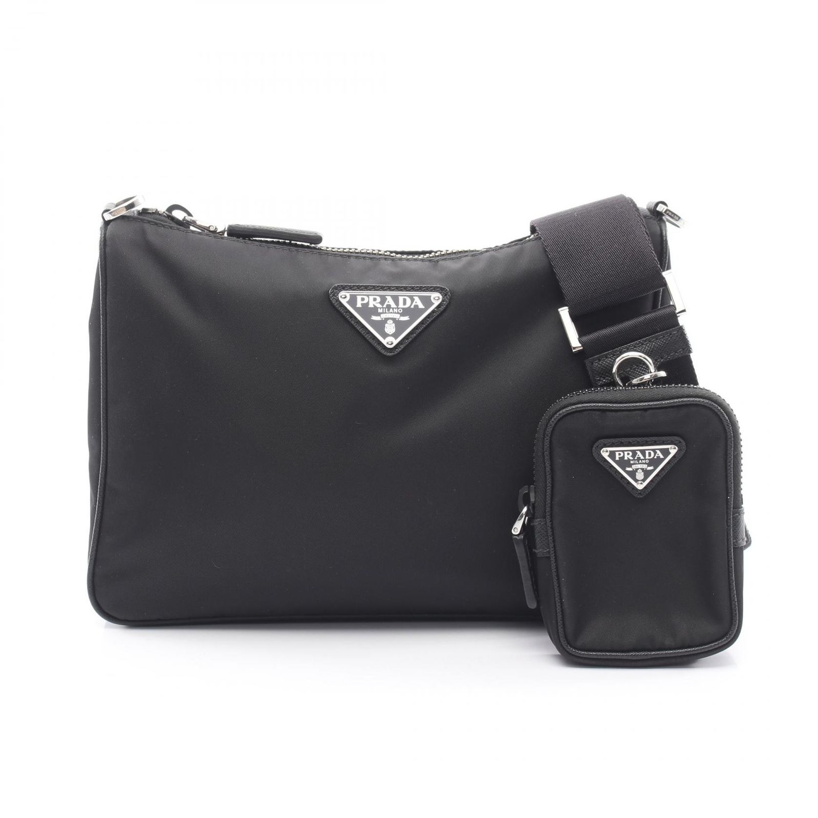 プラダ PRADA ショルダーバッグ SAFFIANO TRAVEL 2VH113 ブラック ナイロン サフィアーノレザー トライアングルロゴ ショルダーバッグ ユニセックス Used B