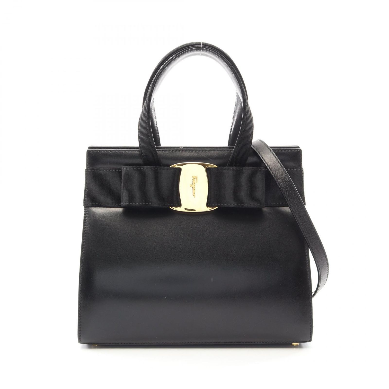 サルヴァトーレフェラガモ Salvatore Ferragamo ハンドバッグ ヴァラリボン 2WAY 21 4178 ブラック レザー ヴァラリボン 2wayハンドバッグ レディース Used B