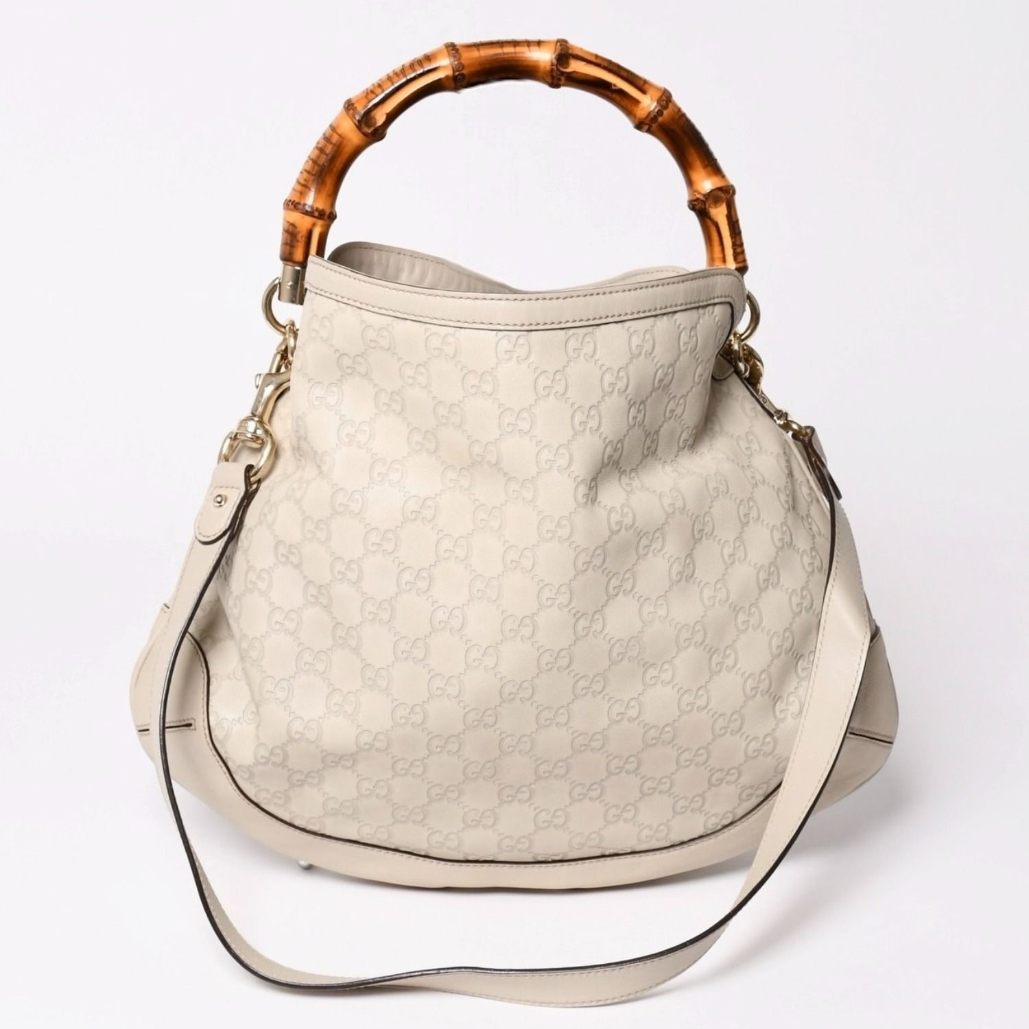 GUCCI グッチ GGキャンバス バンブー ハンドバッグ ベージュ ホワイト ショルダーストラップ 169961 ゴールド金具 美品 中古 4a002050 66,550円
