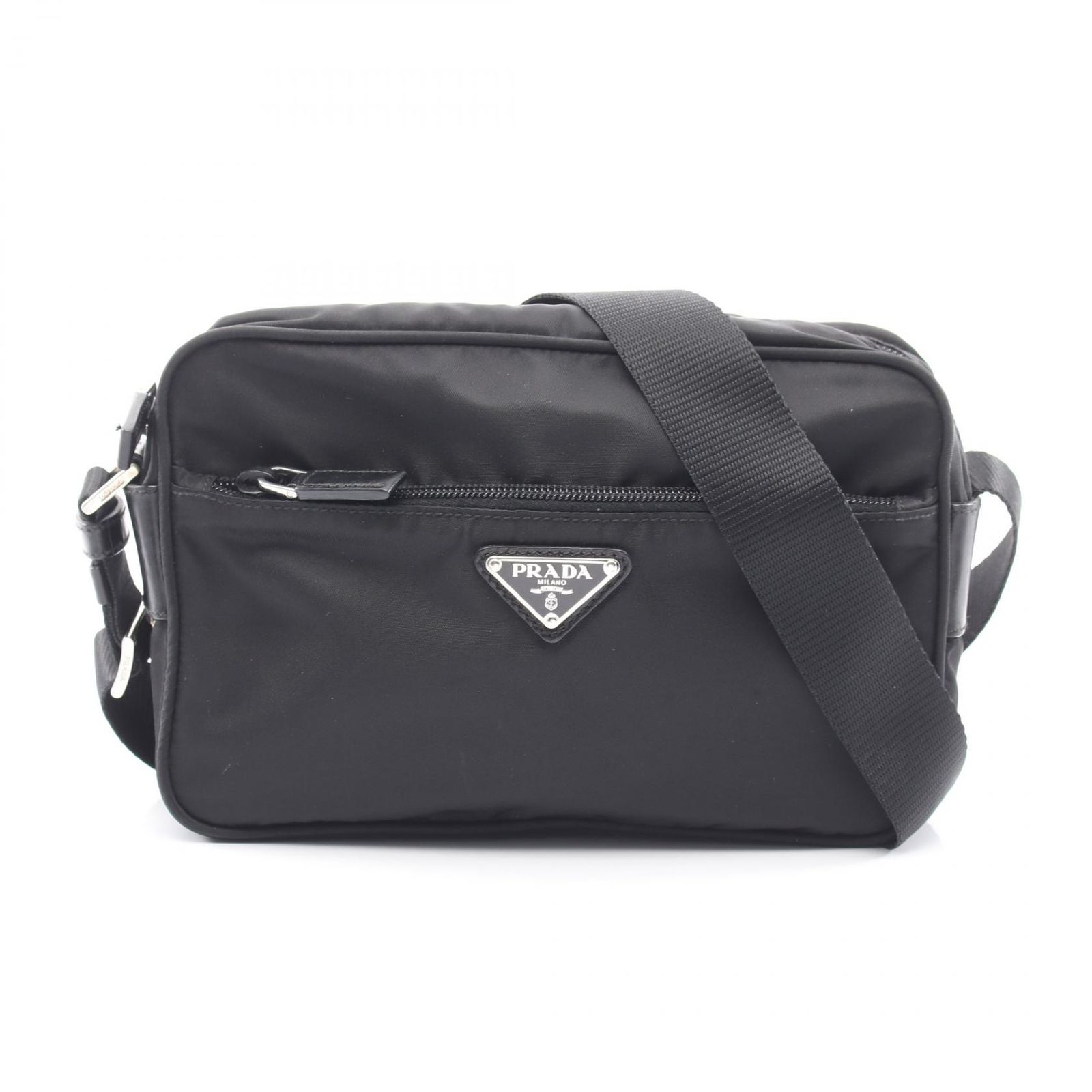 プラダ PRADA ショルダーバッグ 三角プレート ブラック ナイロン レザー トライアングルロゴ ショルダーバッグ レディース Used A