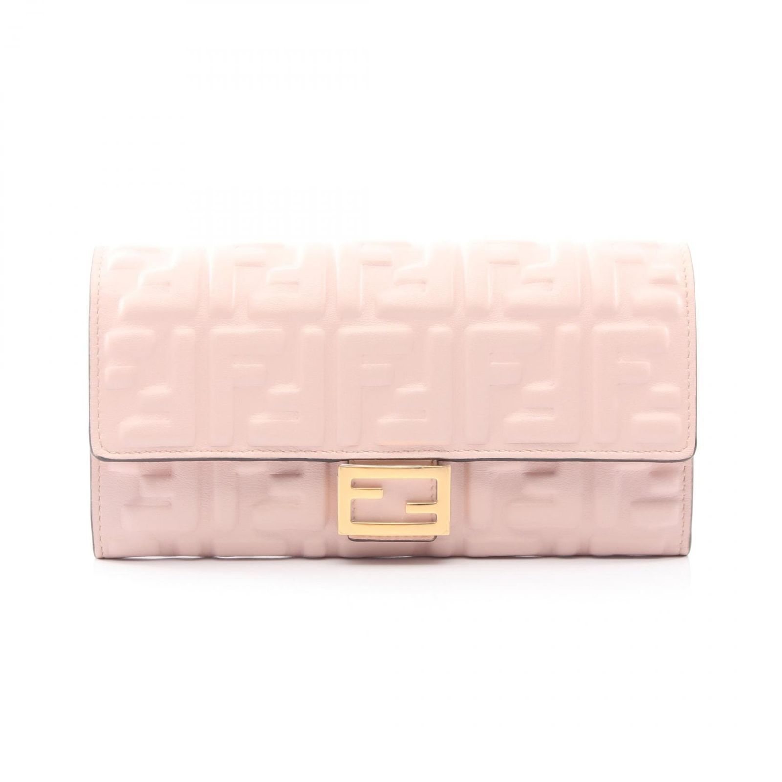 フェンディ FENDI 二つ折り長財布 ズッカ エンボス 8M0251 ベビーピンク レザー バゲット FFエンボス ZIP長財布 レディース Used A