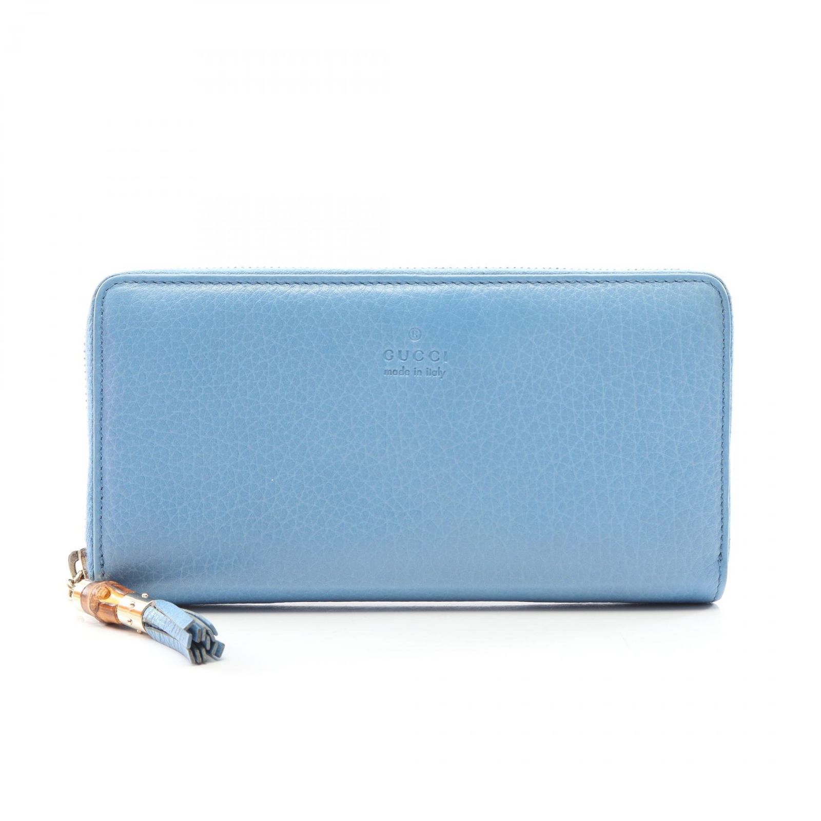 グッチ GUCCI ラウンド長財布 バンブー 307984 ブルー レザー バンブー ラウンド長財布 レディース Used A