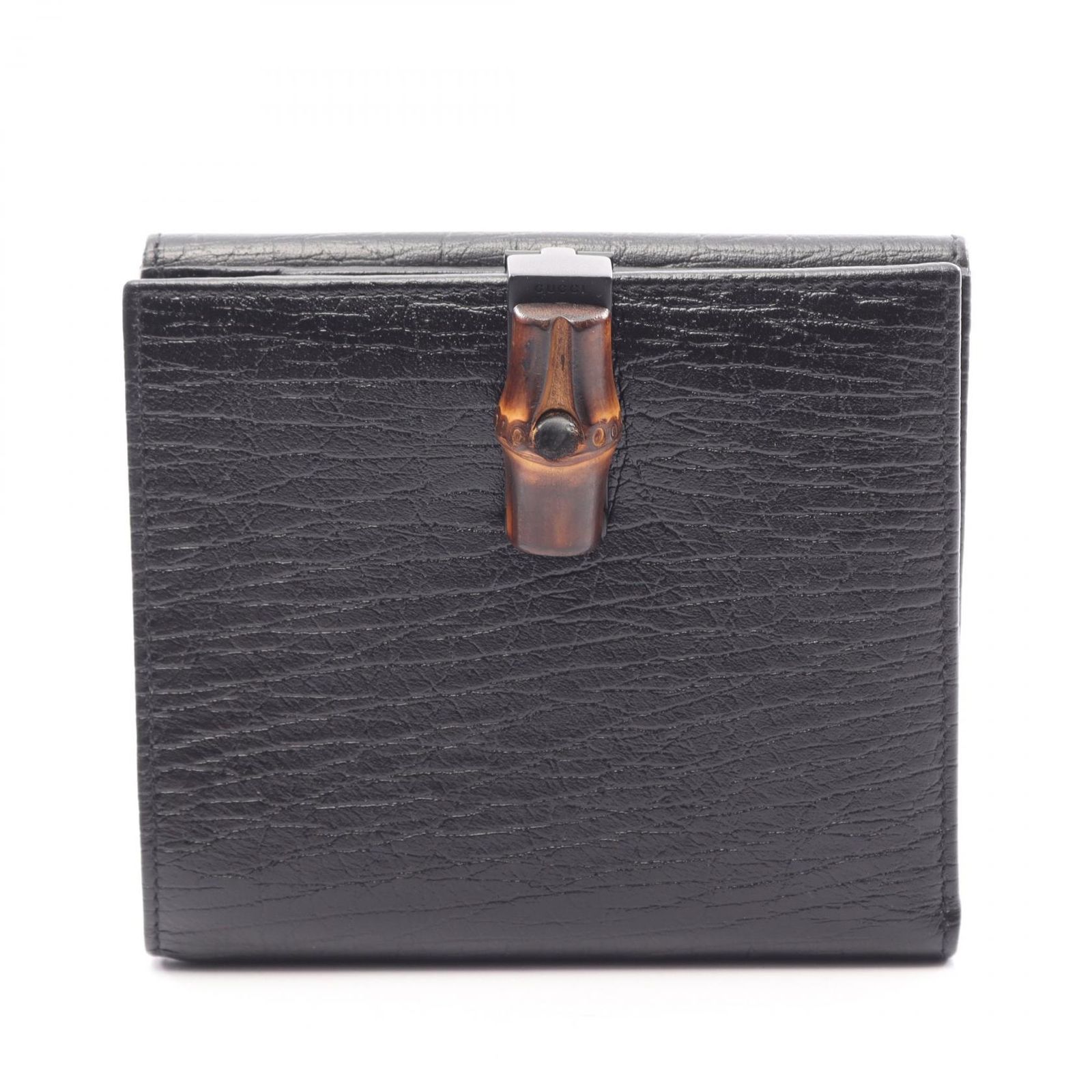 グッチ GUCCI 二つ折り財布 バンブー 112523 ブラック レザー バンブー Wホック財布 レディース Used A