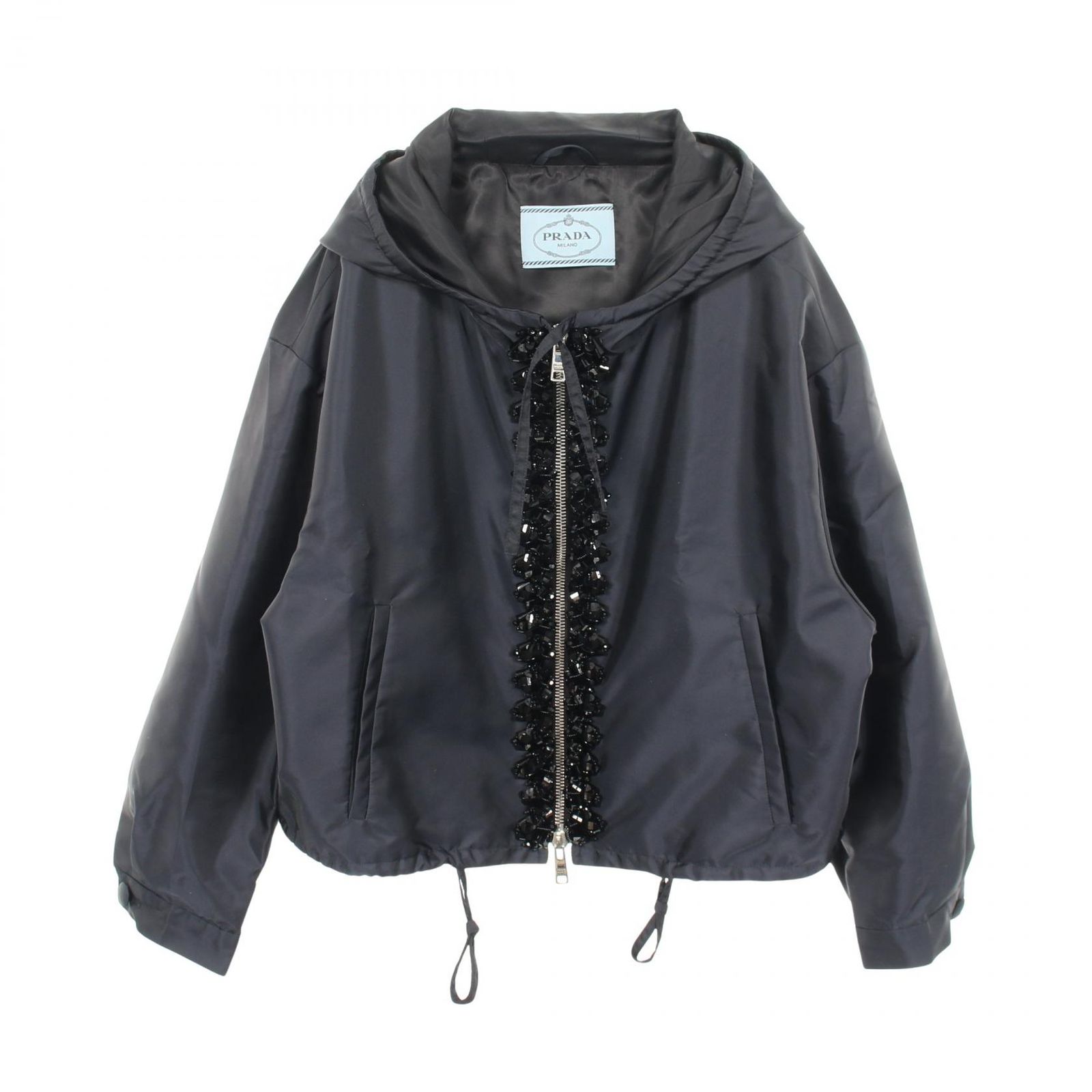 プラダ PRADA ビジュー フード付き ネイビー ナイロン ビーズ ジャケット ネイビー レディース Used A 104,390円