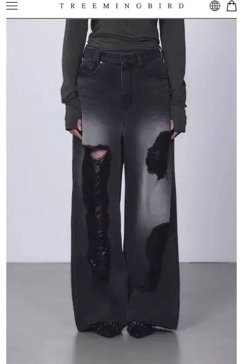 トリミングバードScratch Damage Denim Pants Black