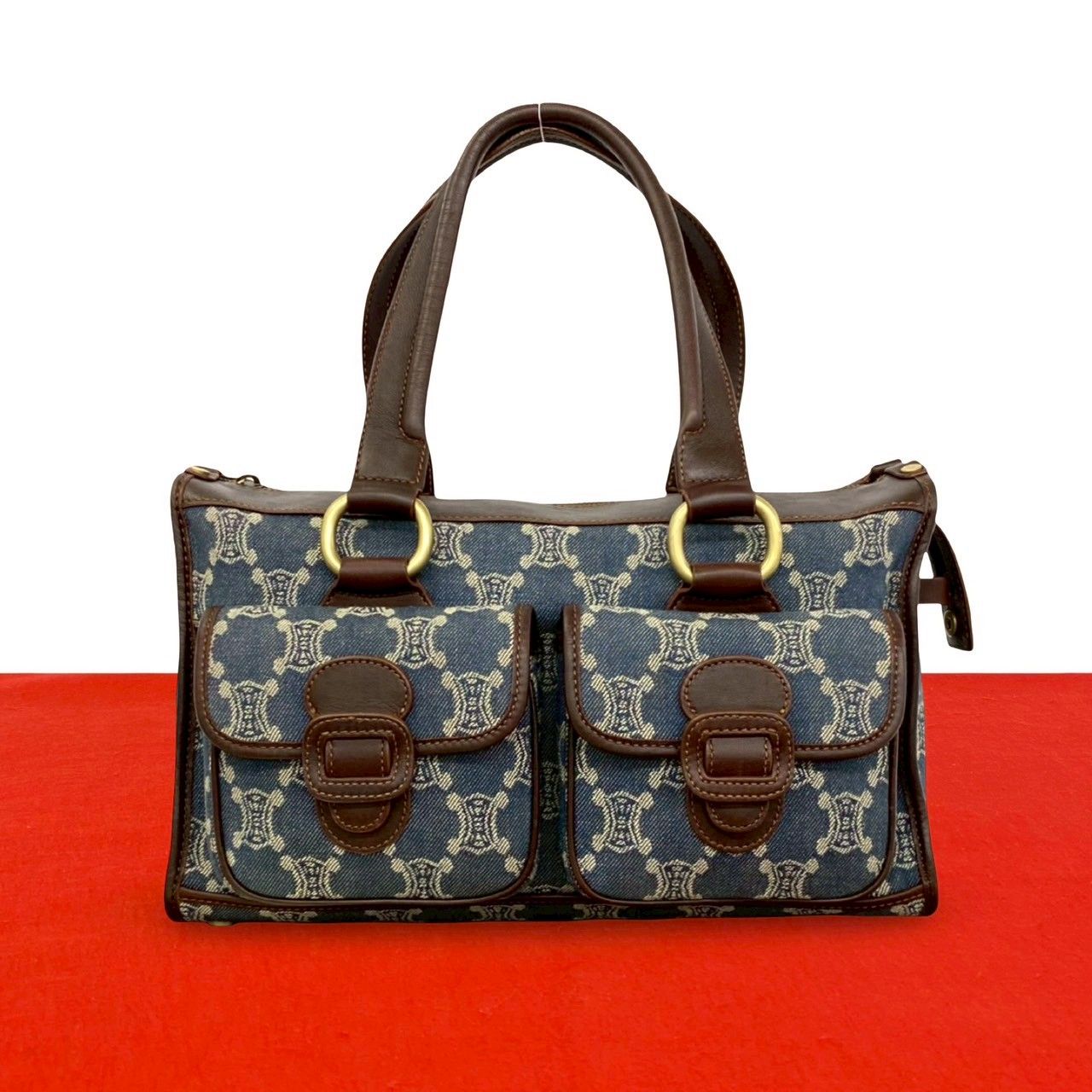 極 美品 希少品 CELINE セリーヌ マカダム トリオンフ 柄 金具 デニム