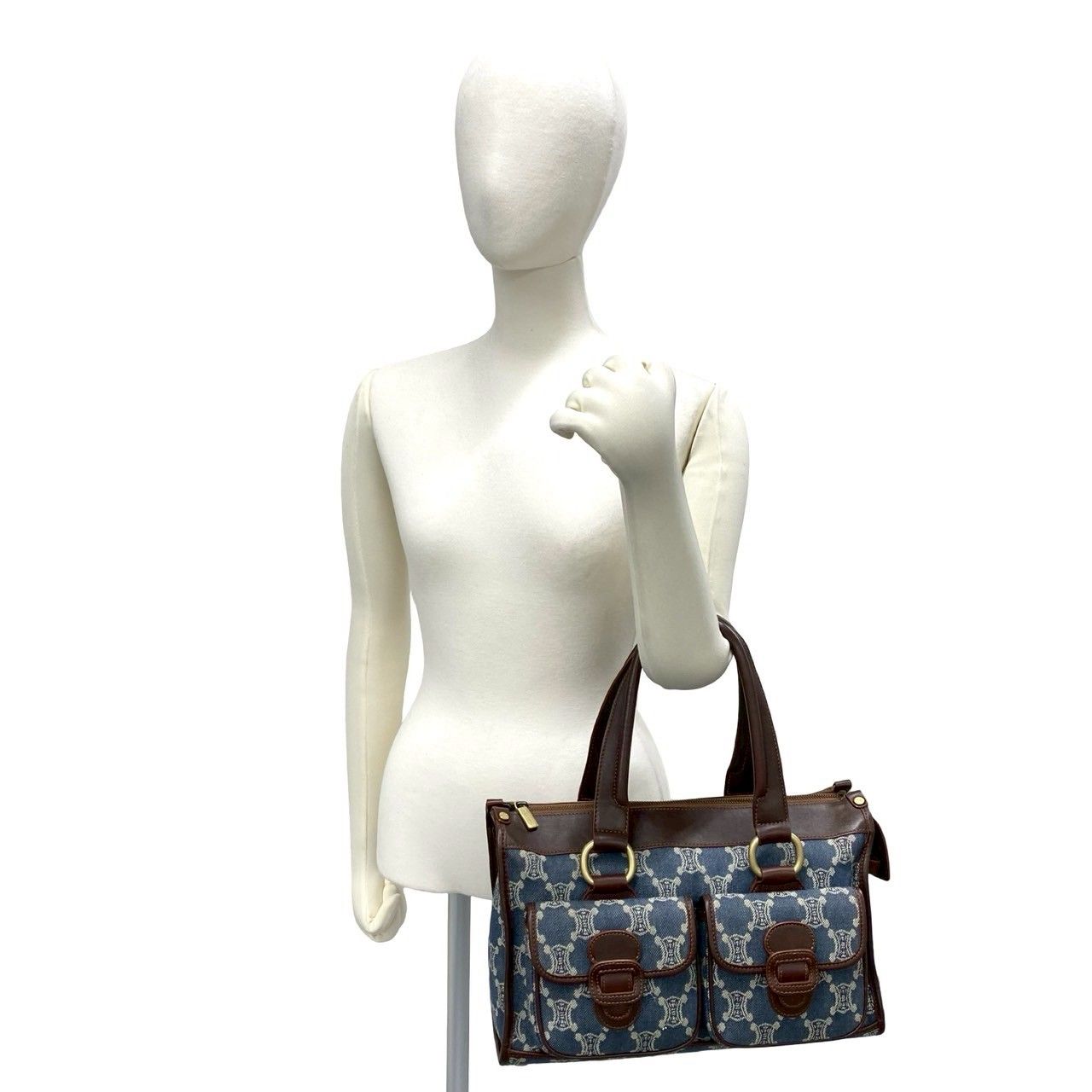 極 美品 希少品 CELINE セリーヌ マカダム トリオンフ 柄 金具 デニム