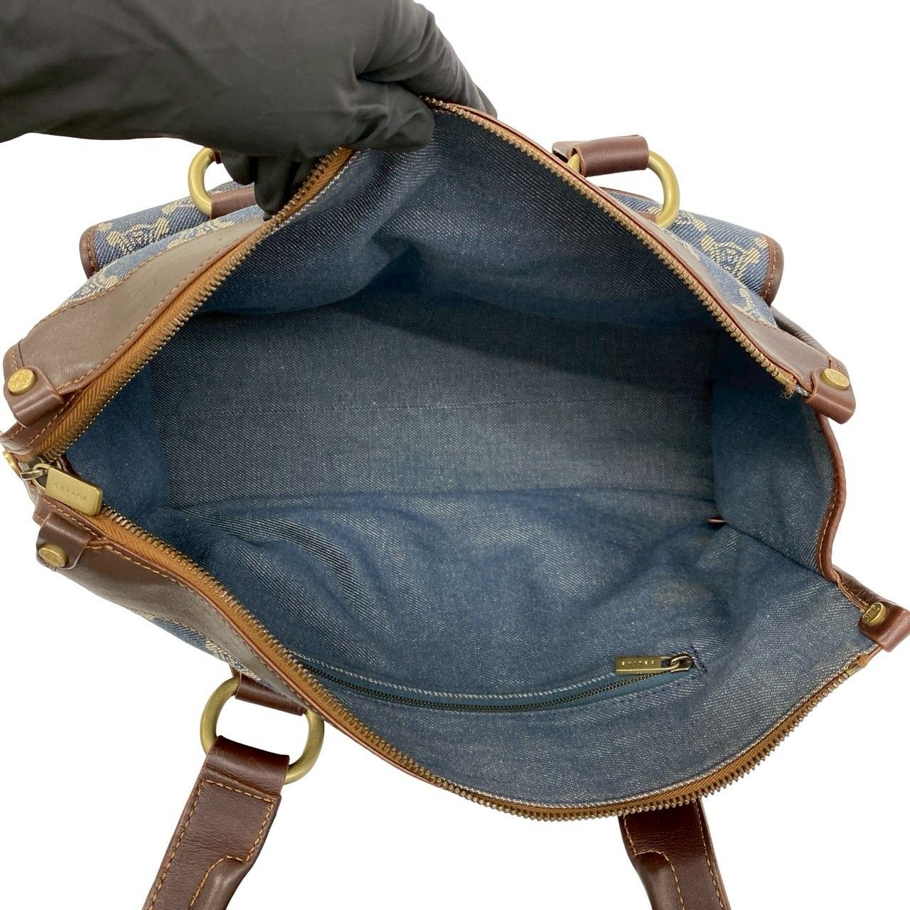 極 美品 希少品 CELINE セリーヌ マカダム トリオンフ 柄 金具 デニム