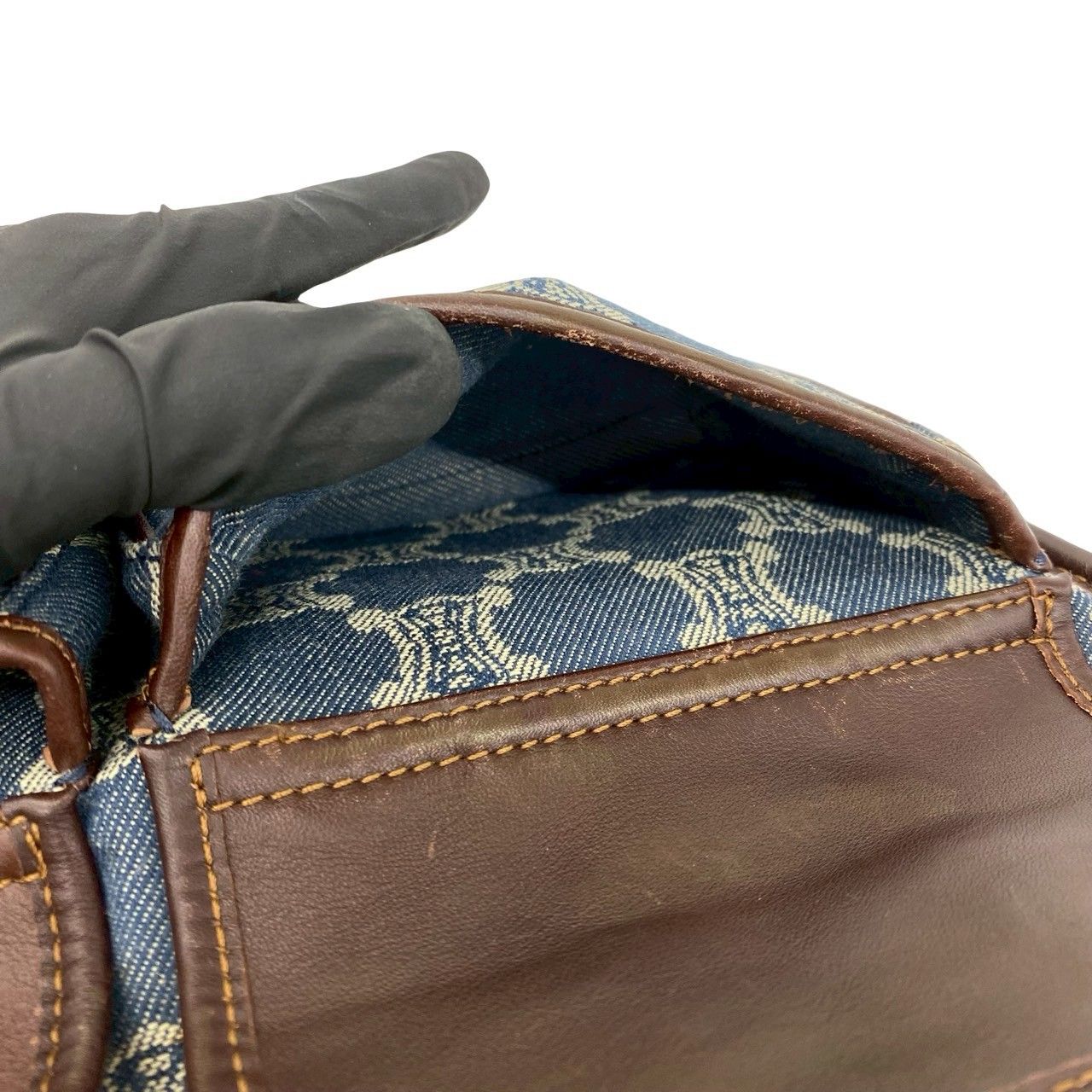 極 美品 希少品 CELINE セリーヌ マカダム トリオンフ 柄 金具 デニム