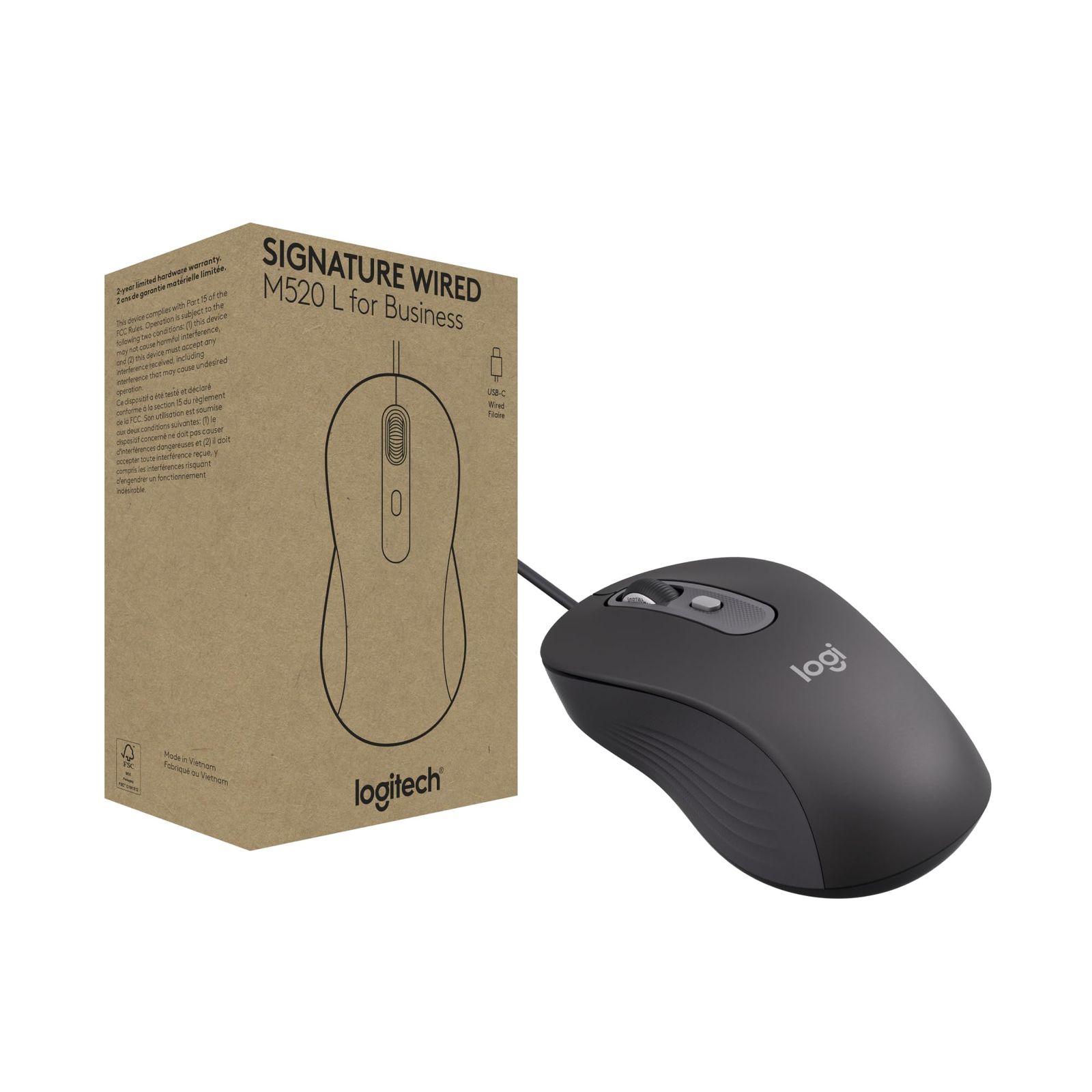 Logitech(ロジクール) Signature 有線M520 L ビジネス用 光学有線マウス USB-C プラグアンドプレイ Windows/Mac/Chrome/PC/ノートパソコン - グラファイト
