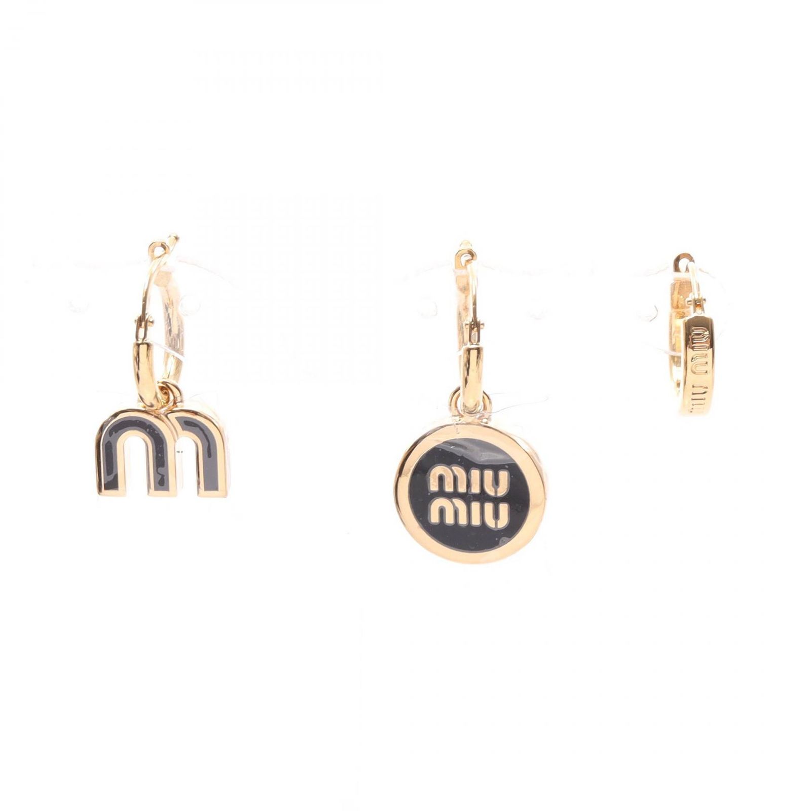 ミュウ ミュウ Miu Miu ピアス エナメルメタル 3点セット 5IO1022F6TF002 ブラック/ゴールド GP（ゴールドメッキ） ピアス レディース 新品