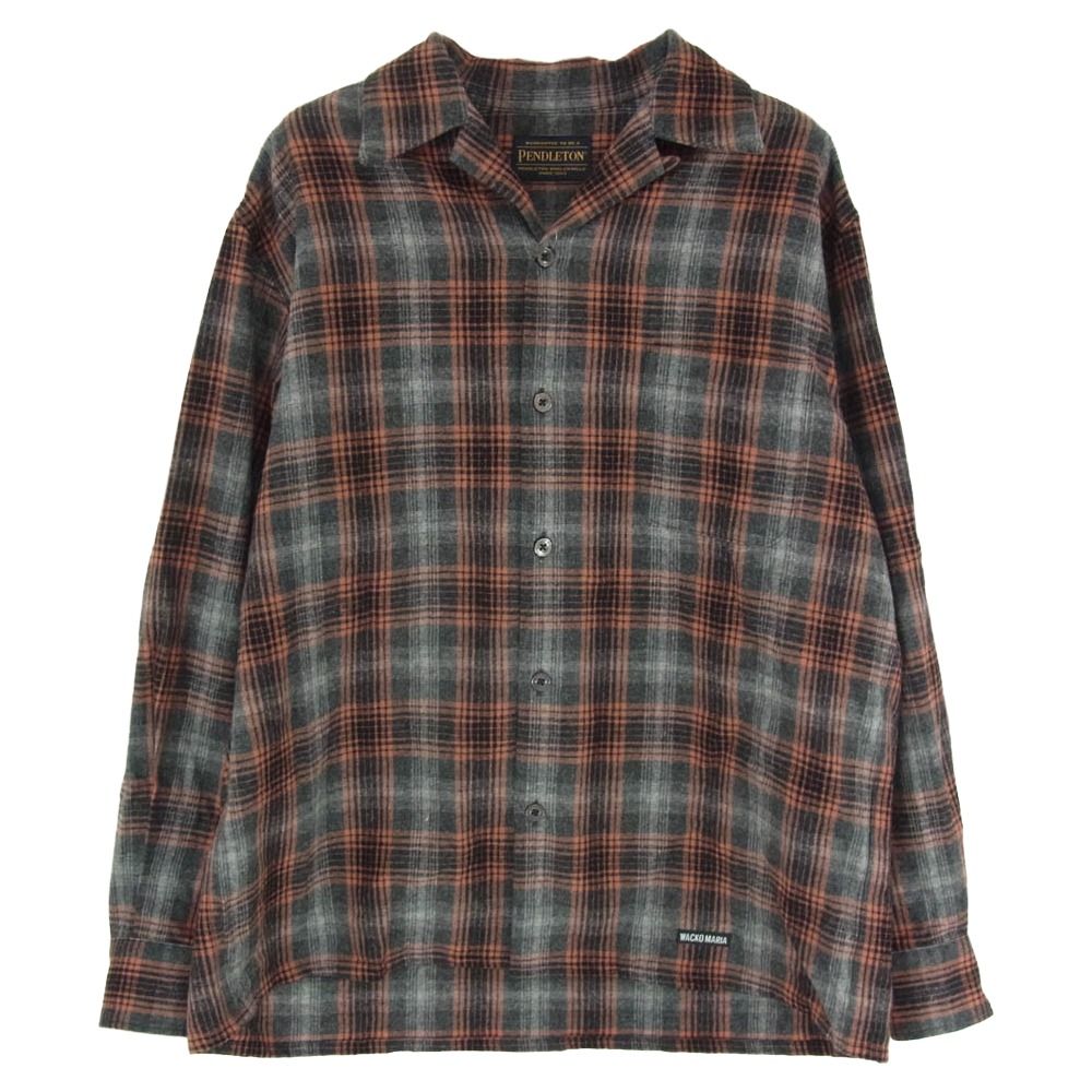 WACKO MARIA ワコマリア 25AW 25FW-WMS-PE02 × PENDLETON ペンドルトン WOOL OMBRE SHIRT TYPE-2 GRAY-ORANGE ウール オンブレ チェック オープン カラーシャツ オレンジ系 S【中古】