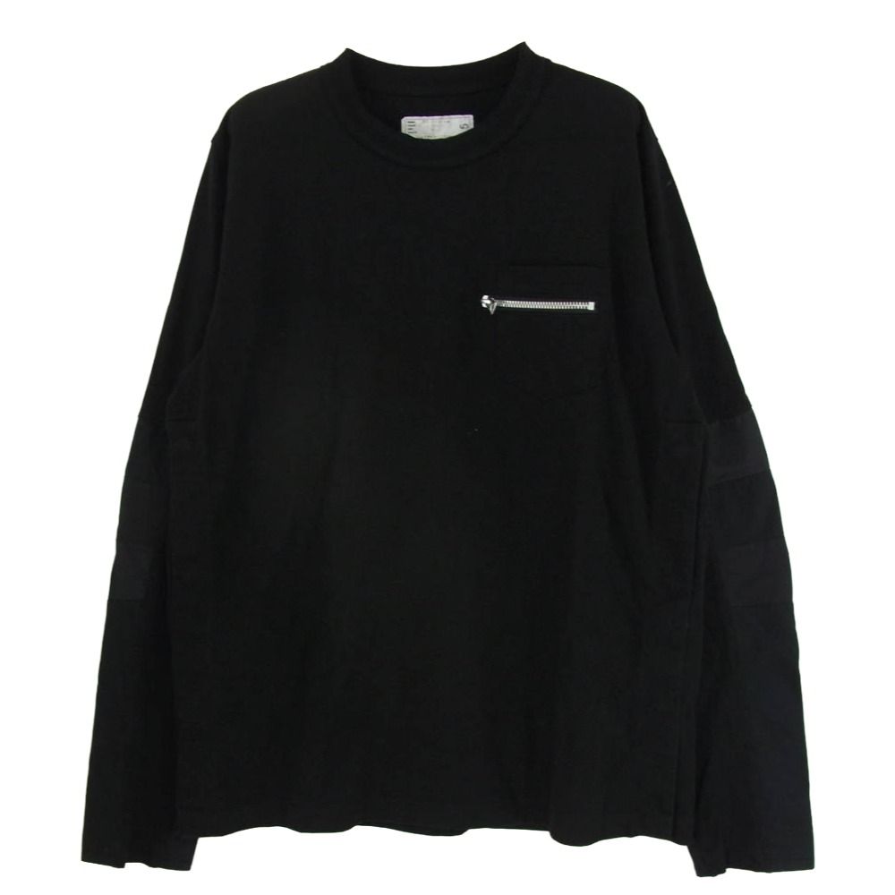 Sacai サカイ 21SS 21-02515M COTTON NYLON OXFORD LONG SLEEVE T-SHIRT ナイロンドッキング サイドスナップボタン ジップポケット 長袖 Tシャツ ブラック系 3【中古】