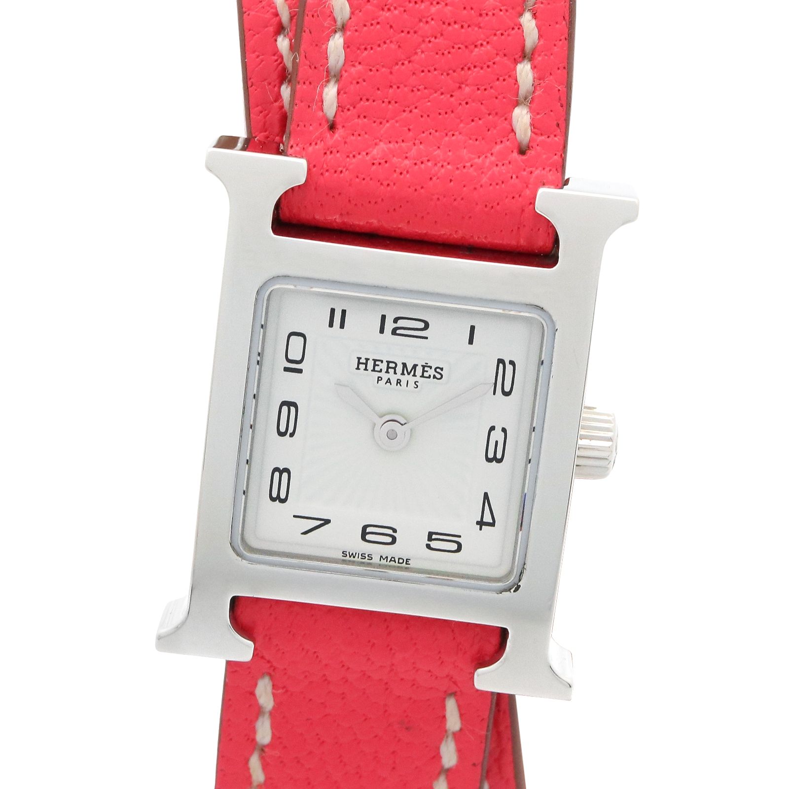 エルメス HERMES 腕時計 Hウォッチ ミニ ドゥブルトゥール HH1.110 ホワイト ステンレススチール レザーベルト Hウォッチ ミニ ドゥブルトゥール レディース Used A