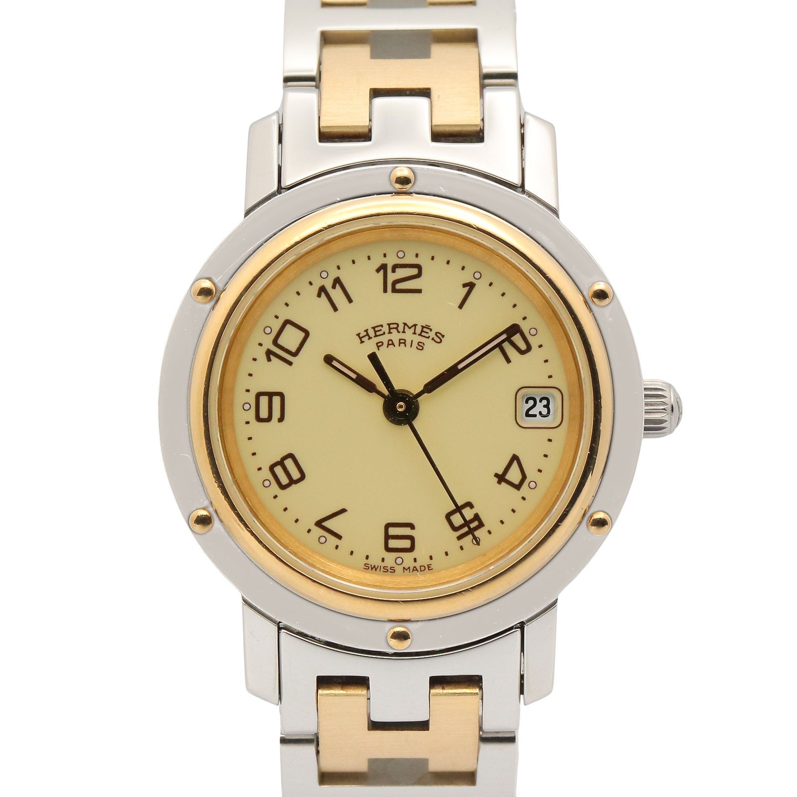 エルメス HERMES 腕時計 クリッパー CL4.220 アイボリー GP(ゴールドメッキ) ステンレススチール クリッパー レディース Used A