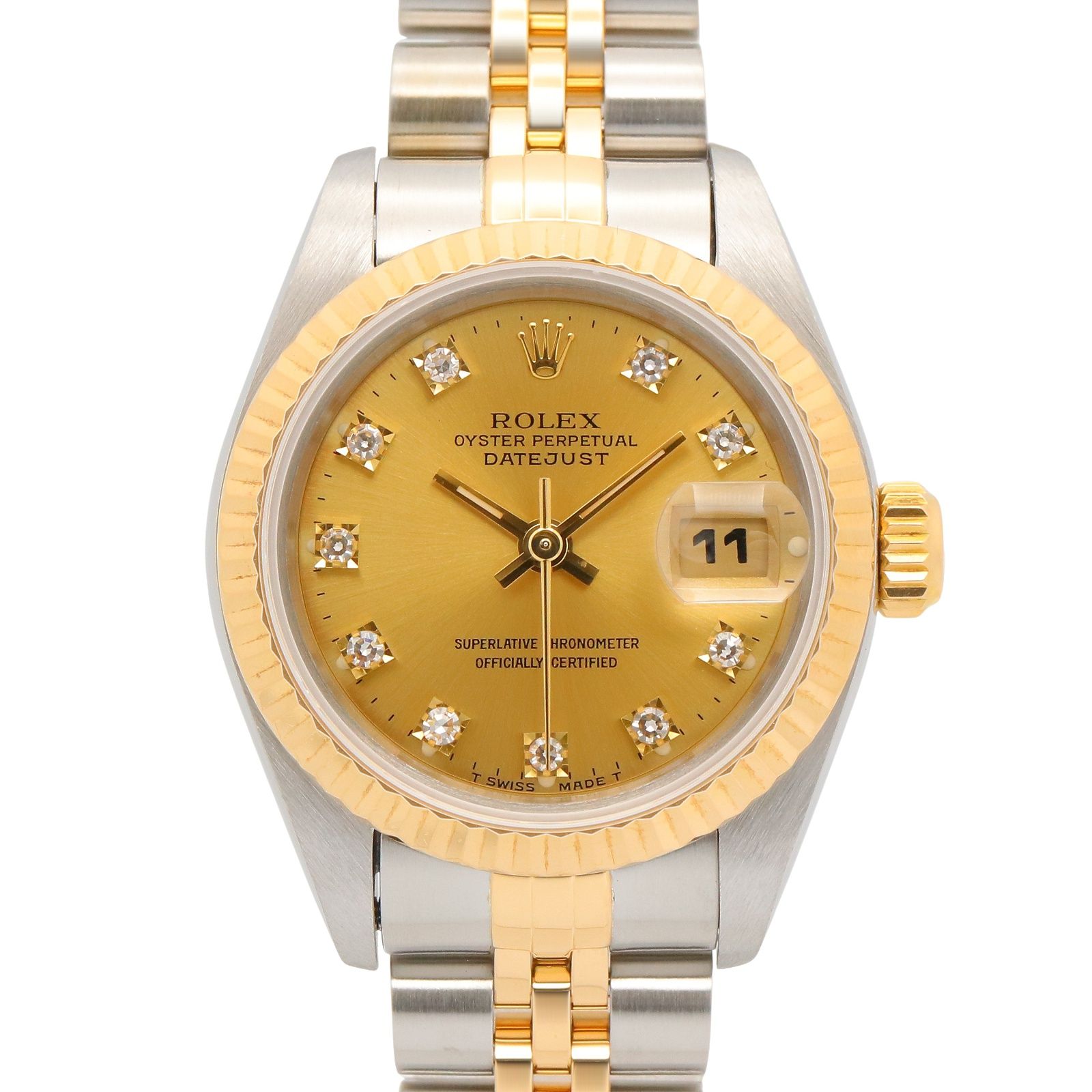 ロレックス ROLEX 腕時計 デイトジャスト 10Pダイヤ S番 69173G CH/QP K18（イエローゴールド） ステンレススチール デイトジャスト 10Pダイヤ S番 レディース Used A