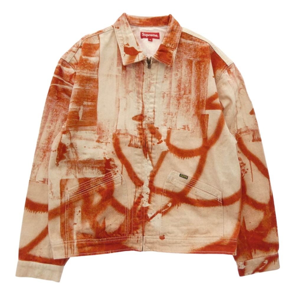 Supreme シュプリーム 21AW x Christopher Wool クリストファー ウール デニム ワーク ジップアップ ジャケット ブルゾン オレンジ系 M【極上美品】【中古】 16,592円