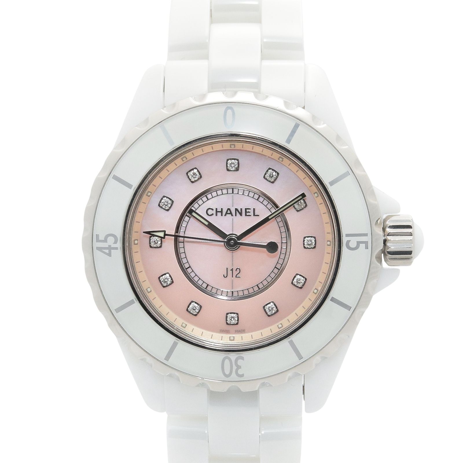シャネル CHANEL 腕時計 J12 12Pダイヤ H5513 ピンクシェル セラミック ダイヤモンド J12 12Pダイヤ レディース Used A