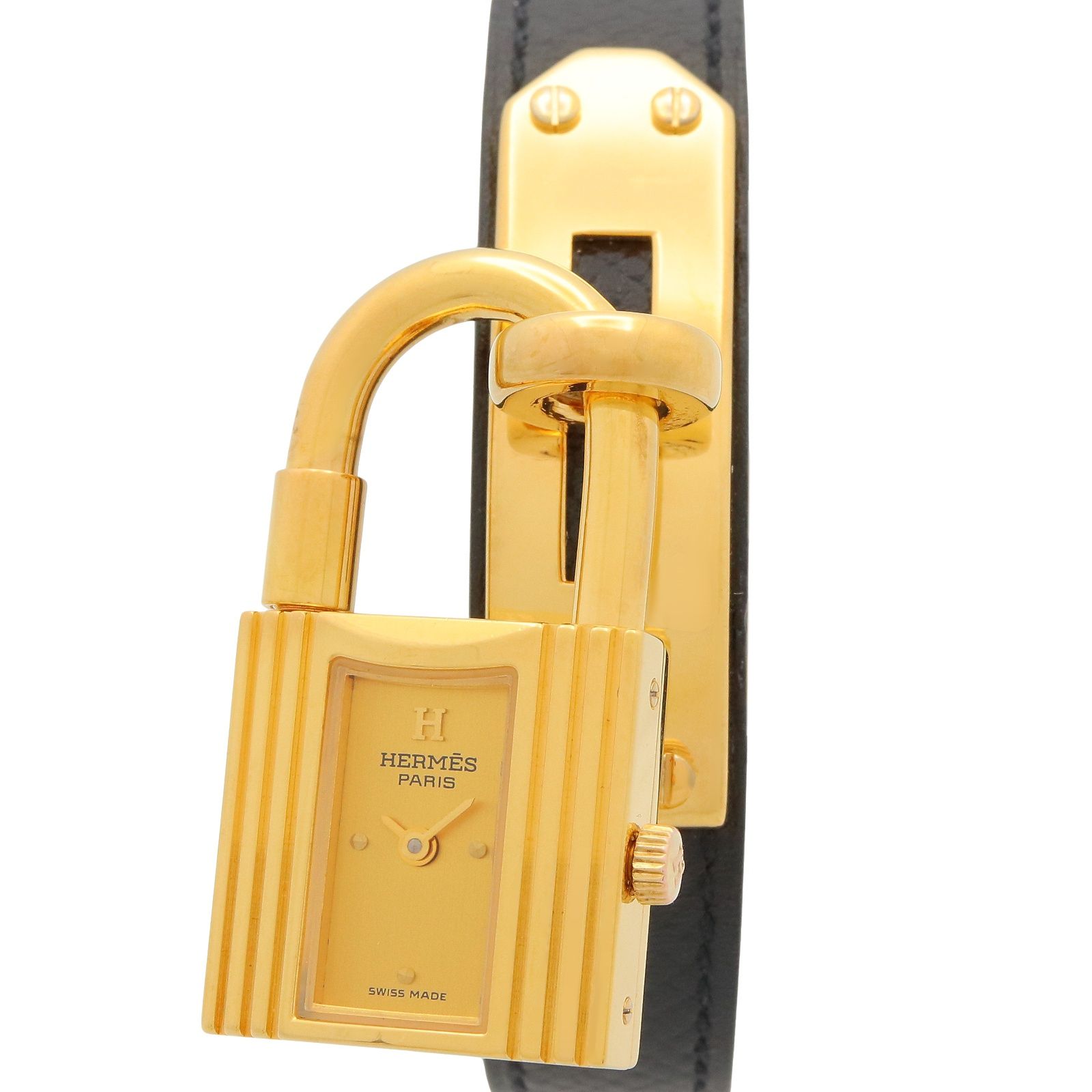 エルメス HERMES 腕時計 ケリーウォッチ KE1.201 シャンパン GP(ゴールドメッキ) レザーベルト ケリーウォッチ レディース Used A