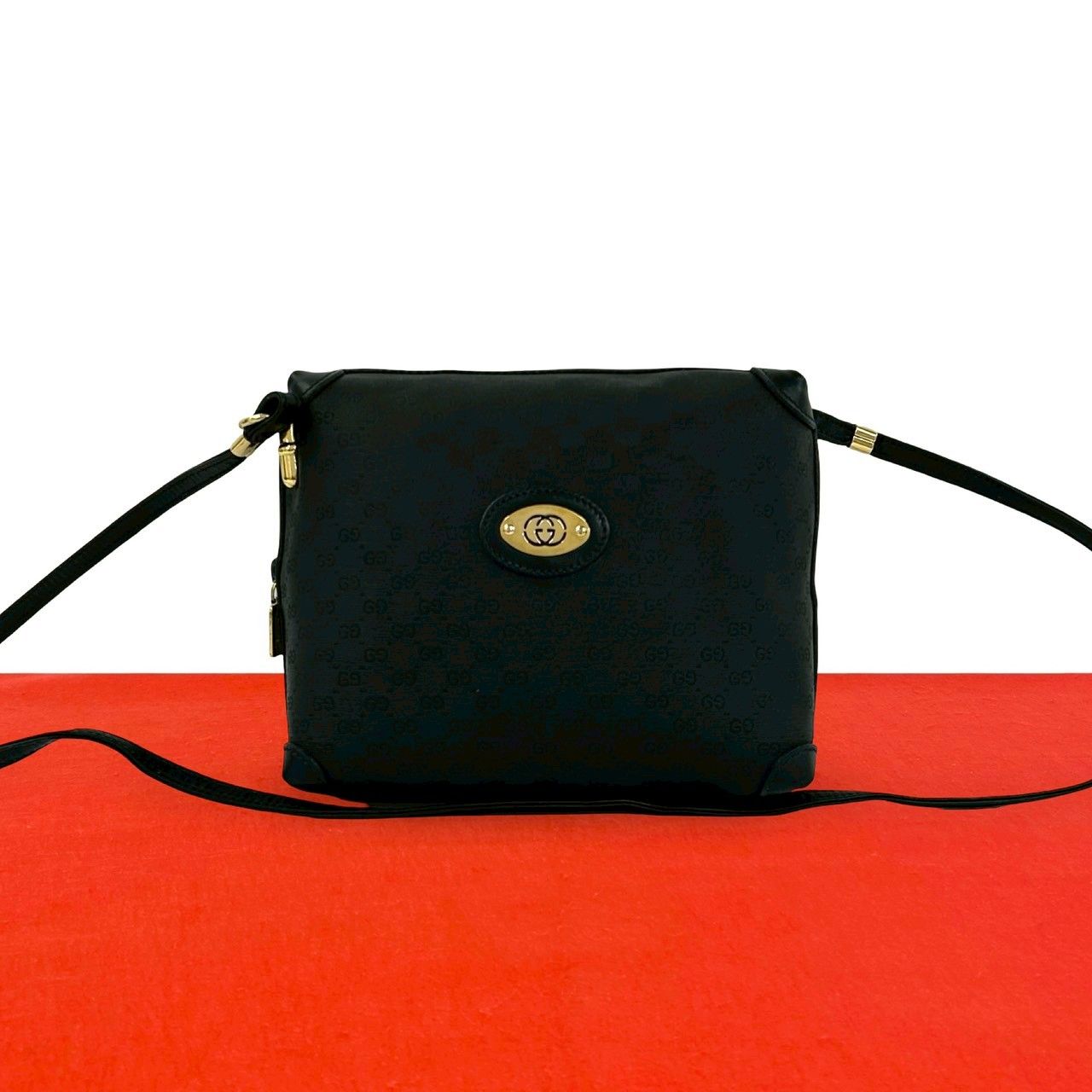 未使用保管品 GUCCI グッチ オールドグッチ ヴィンテージ マイクロGG ロゴ 金具 レザー ミニ ショルダーバッグ ポシェット ブラック 25775