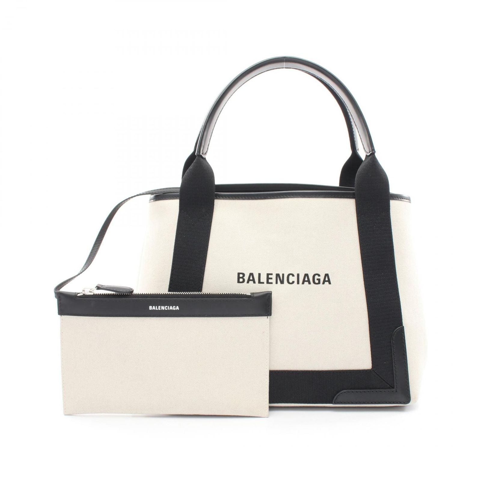 バレンシアガ BALENCIAGA トートバッグ NAVY CABAS S ネイビーカバ 339933 ナチュラル/ブラック キャンバス レザー ネイビーカバ S レディース Used A