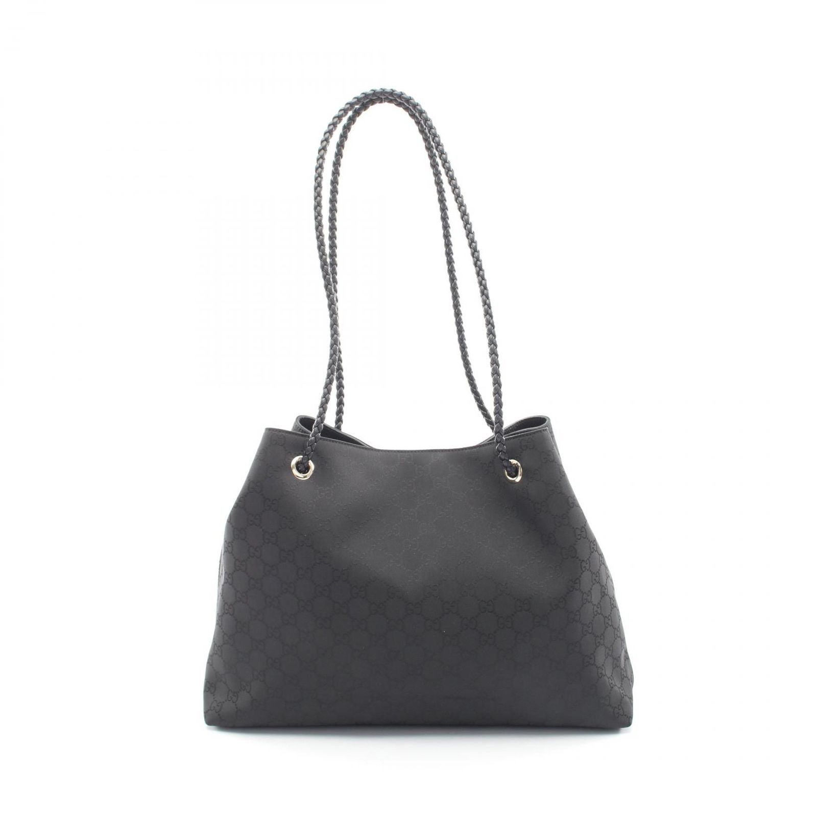 グッチ GUCCI トートバッグ GG柄 編み込み 419689 ブラック ナイロン ショルダーバッグ レディース Used A
