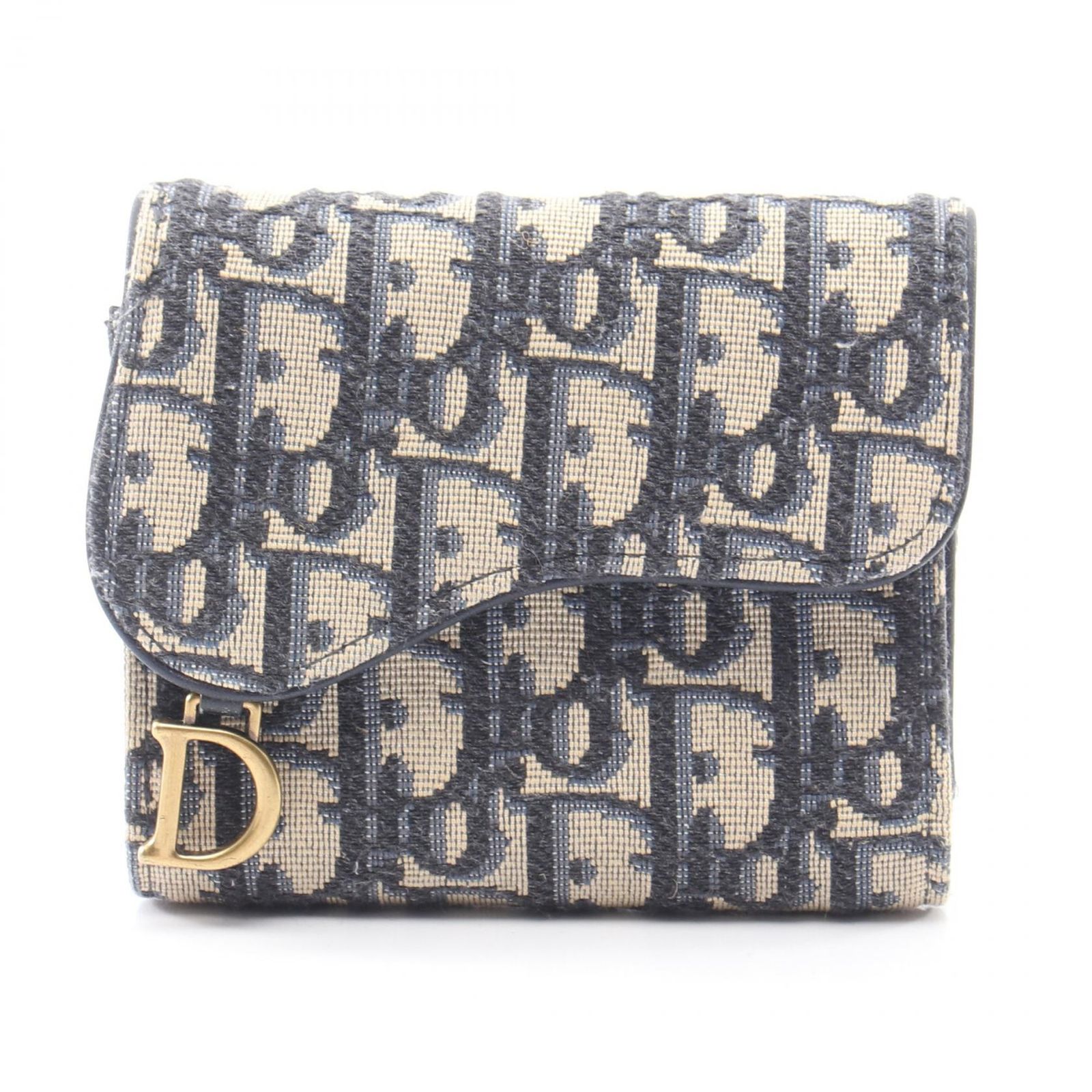 ディオール Dior 三つ折り財布 Saddle Lotus サドル ロータス ウォレット S5912CTZQ ネイビー キャンバス Saddle Nymphea ウォレット レディース Used B