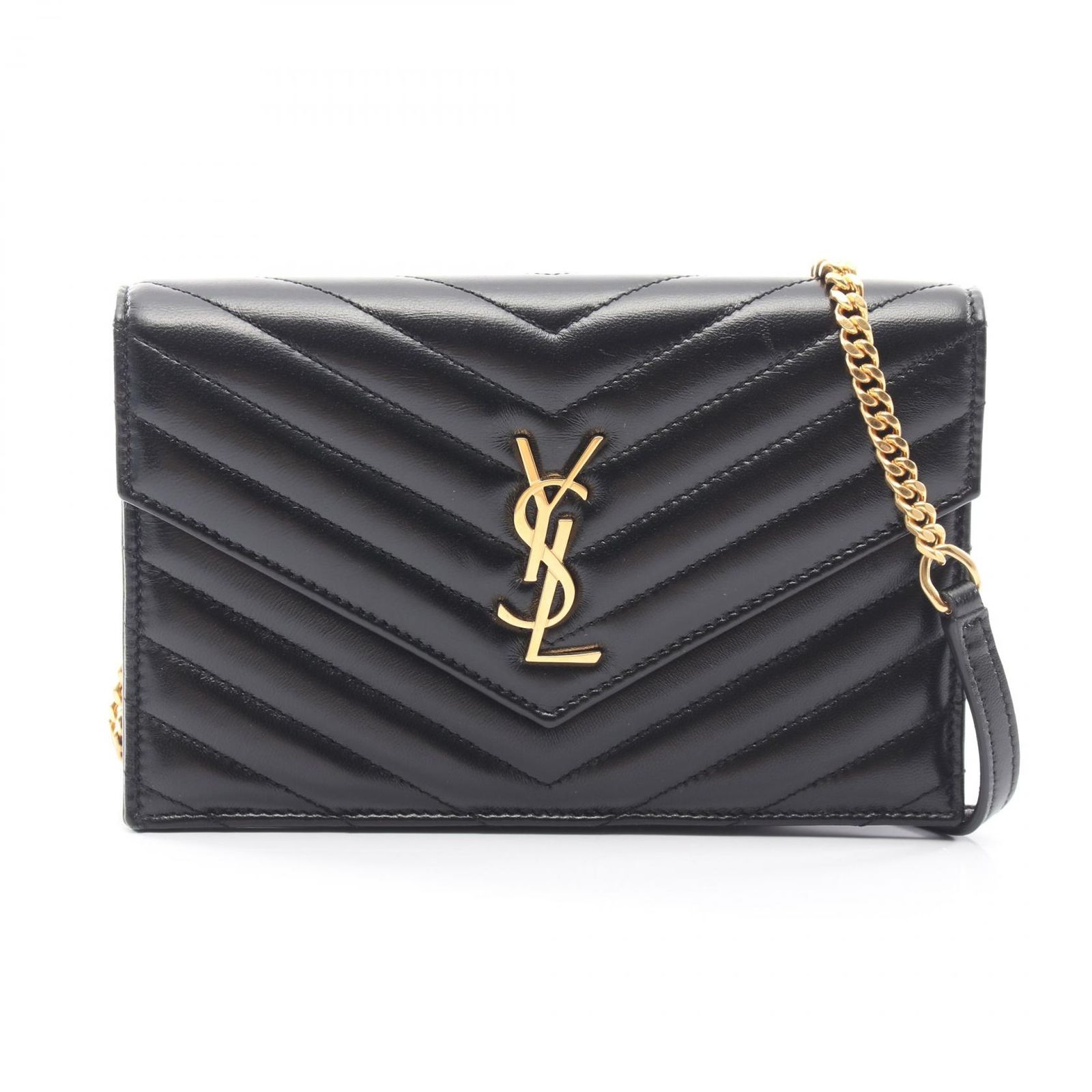 サンローランパリ SAINT LAURENT PARIS ショルダーバッグ カサンドラ エンベロープ 742920 ブラック レザー カサンドラ エンベロープ チェーンウォレット レディース