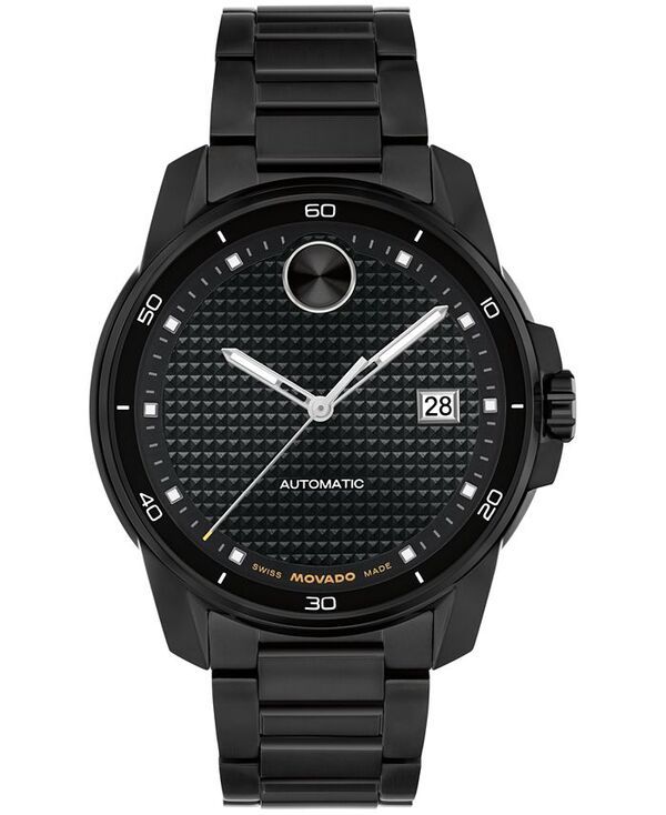 モバド メンズ アクセサリー 腕時計 Tシャツ Movado Mens Bold Verso Swiss Automatic Ionic Plated Black Steel Watch 41mm Black ブラック