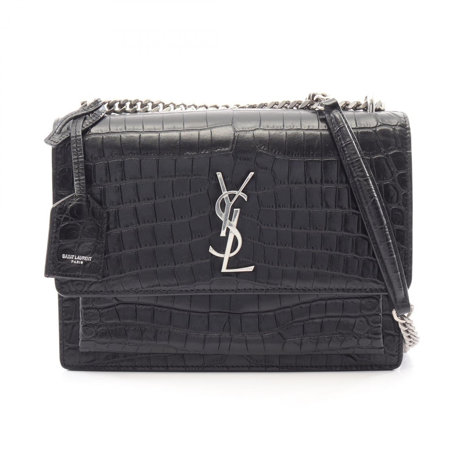 サンローランパリ SAINT LAURENT PARIS ショルダーバッグ サンセット クロコ型押し 442906 ブラック レザー サンセット ミディアム レディース Used A