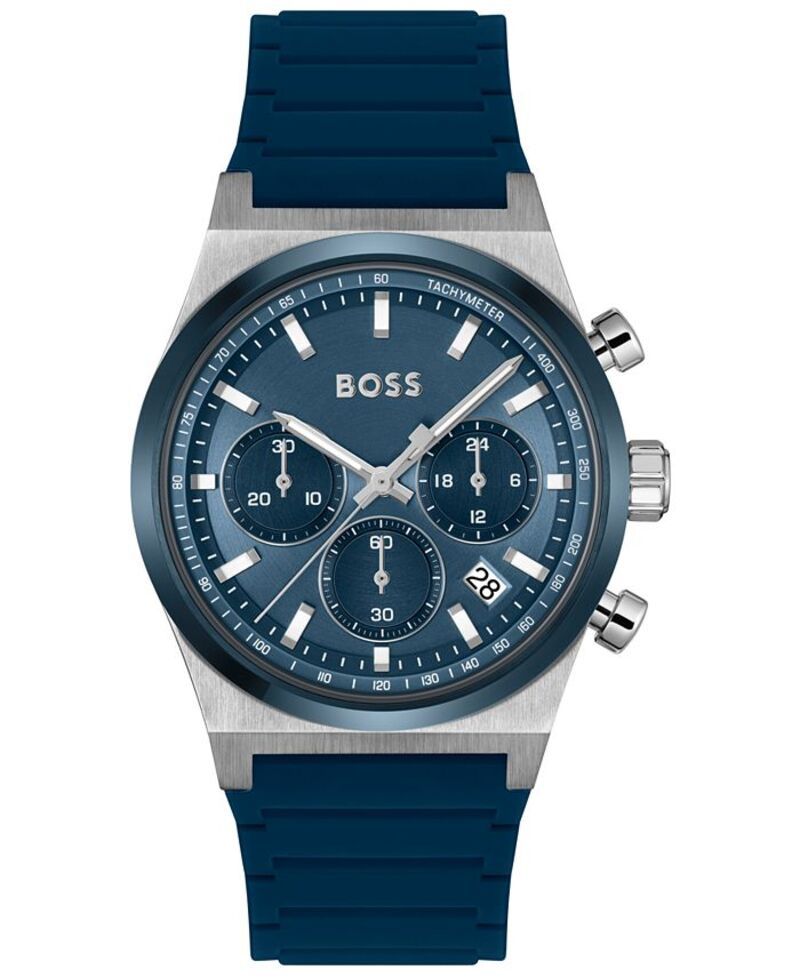 ヒューゴボス メンズ アクセサリー 腕時計 Hugo Boss Mens Candor Quartz Chronograph Blue Silicone Watch 41mm Blue ブルー