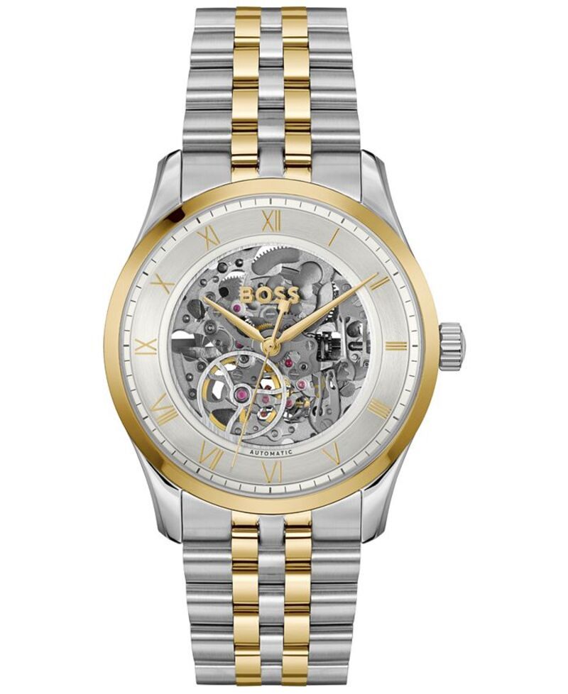 ヒューゴボス メンズ アクセサリー 腕時計 Tシャツ Hugo Boss Mens Principle Skeleton MechAutomatic TwoTone StainlessSteel Watch 41mm Twotone