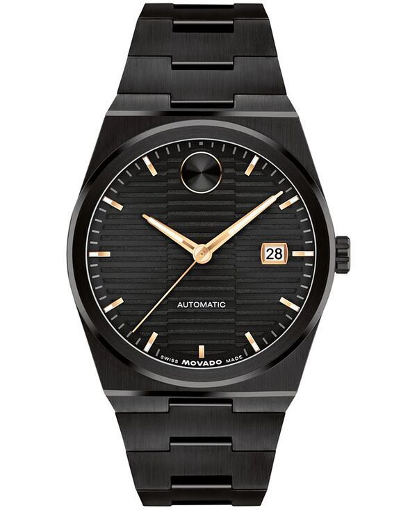 モバド メンズ アクセサリー 腕時計 Tシャツ Movado Mens Bold Quest Swiss Automatic Ionic Plated Black Steel Watch 39mm Black ブラック